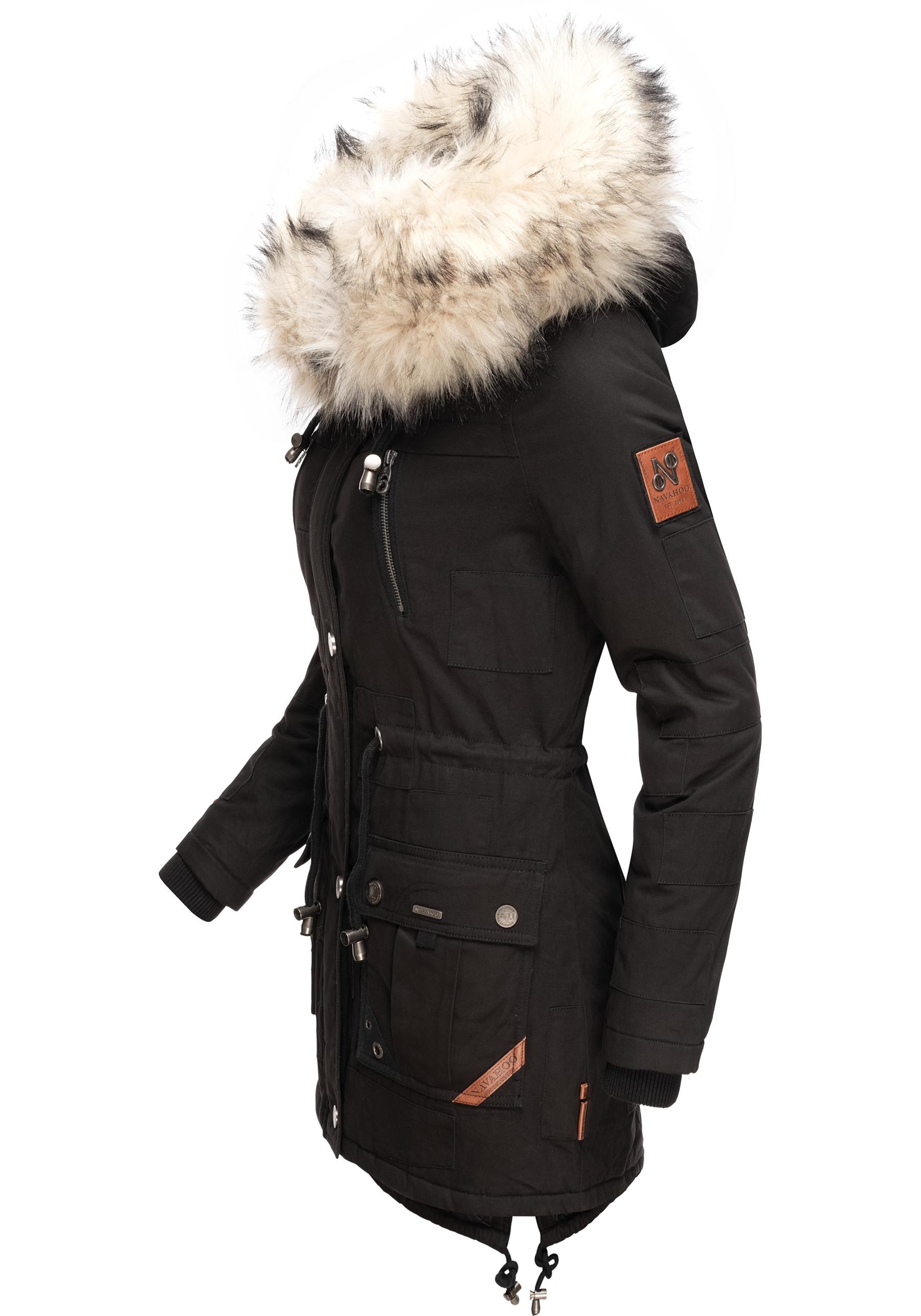 Navahoo Wintermantel »Honigfee«, stylischer Baumwollparka mit Kunstfell-Kapuze