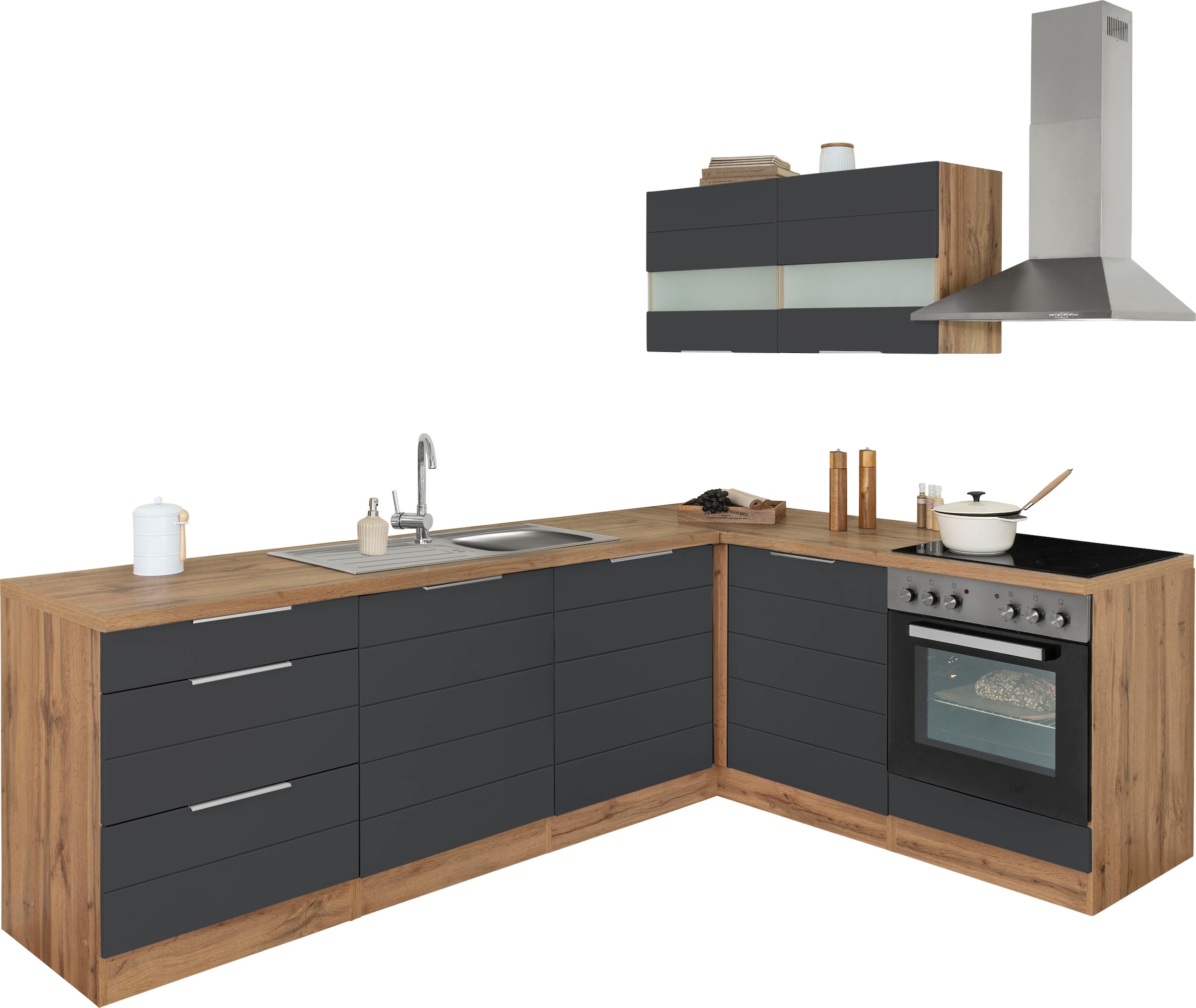 KOCHSTATION Winkelküche »KS-Luhe«, Stellbreite 240x180 cm, wahlweise mit oder ohne E-Geräten, MDF-Fronten