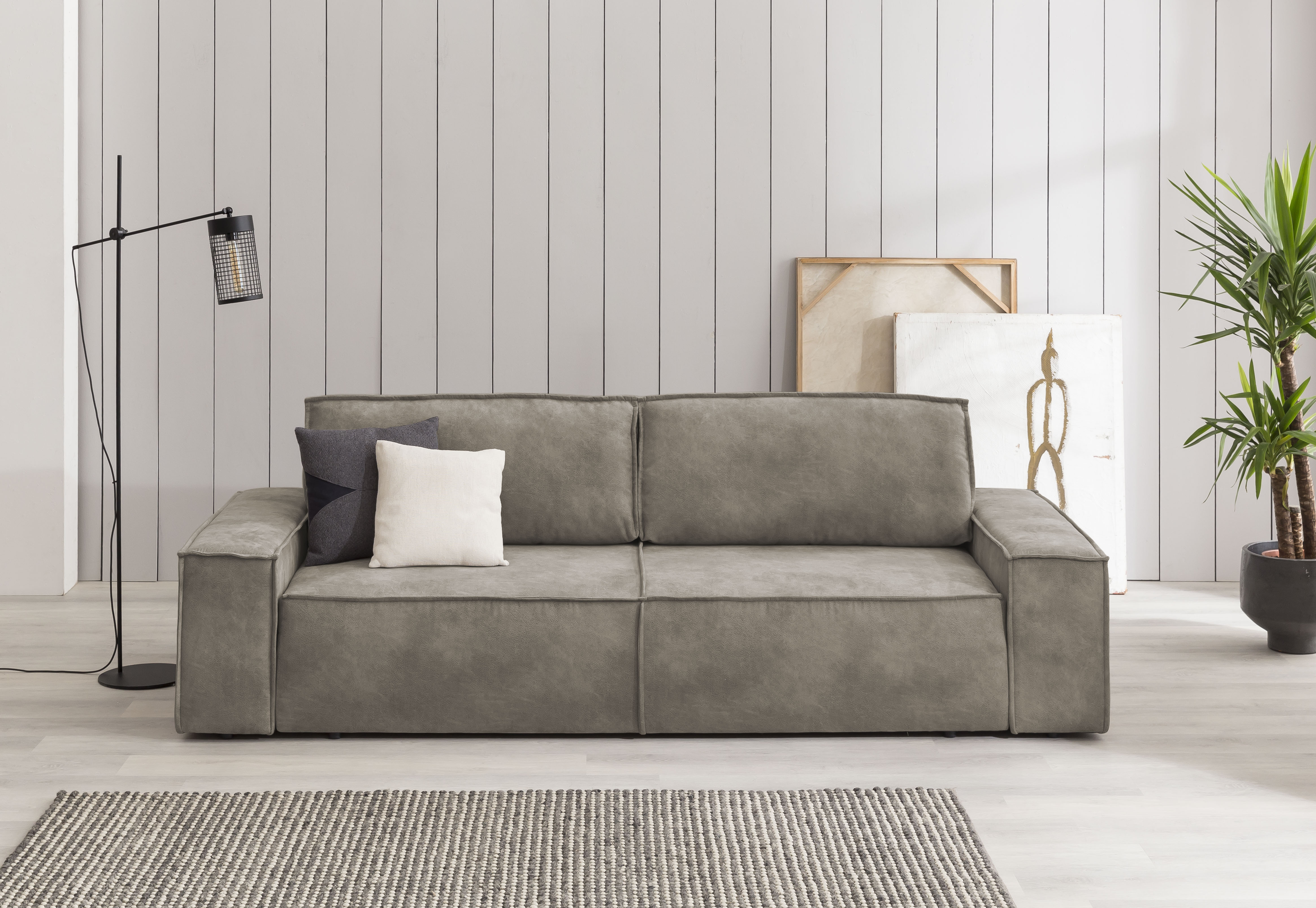 OTTO home 3-Sitzer "SHERWOOD Vintage Lederoptik Schlafsofa (257cm)" Schlaffunktion mit Bettkasten (ca. 136/200cm)