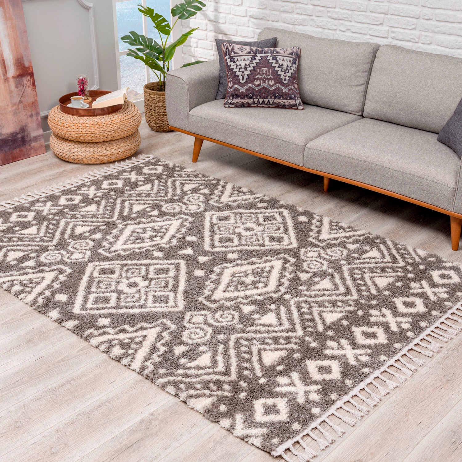 Carpet City Hochflor-Teppich »Pulpy 541«, rechteckig, besonders weich, mit Fransen, Ethno Look