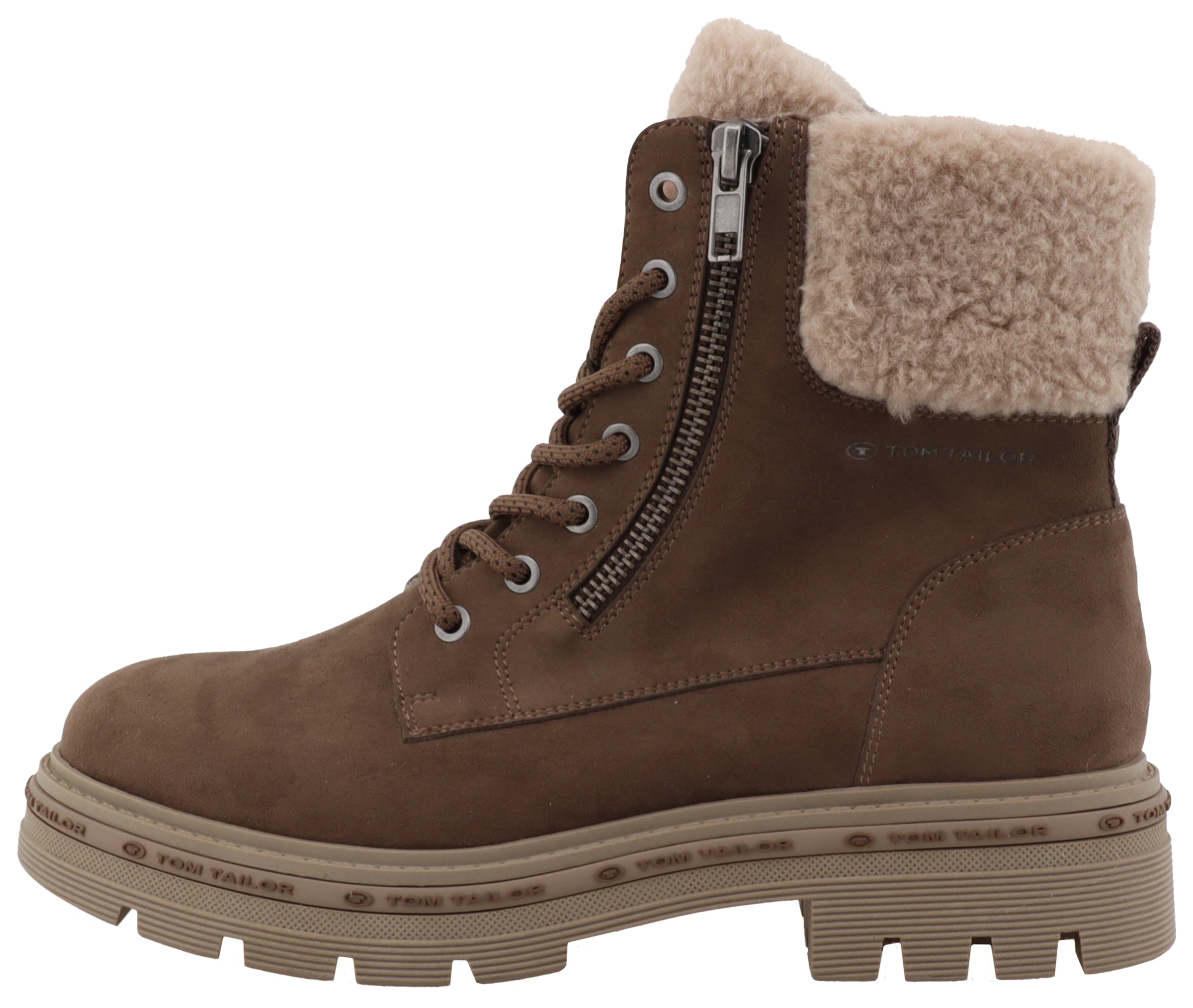 TOM TAILOR Winterboots, Blockabsatz, Schnürboots, Winterstiefelette mit Warmfutter-Kragen