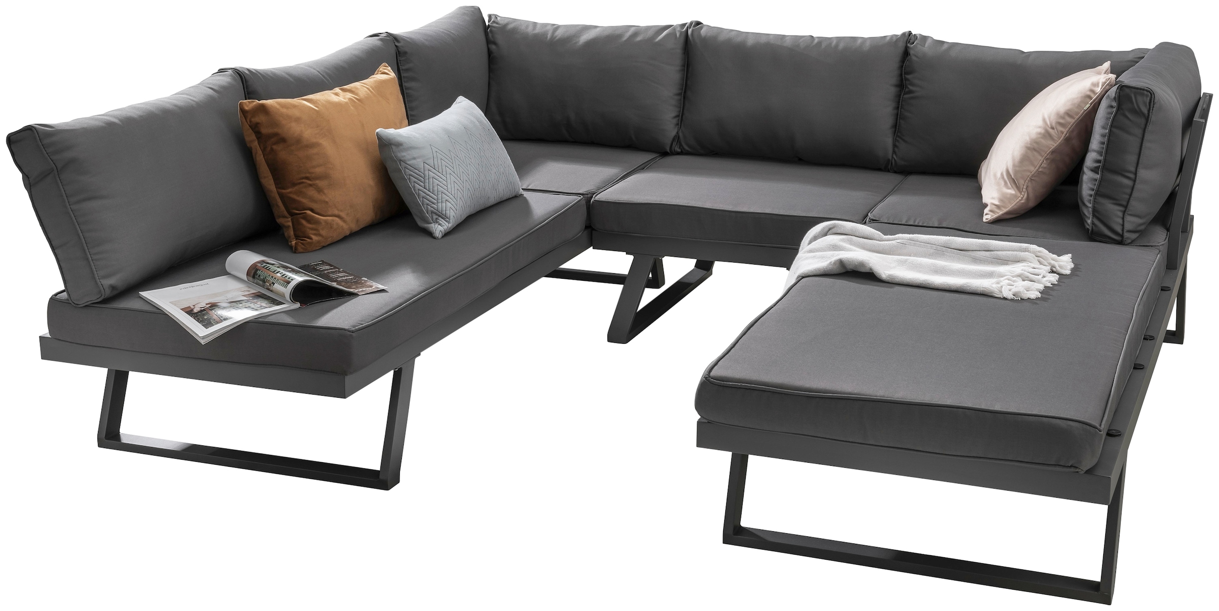 Destiny Gartenlounge-Set "MANHATTAN Set, Tisch 70x70x30cm, anthrazit" Set, 13 Stk. tlg. Aluminium, Textilene