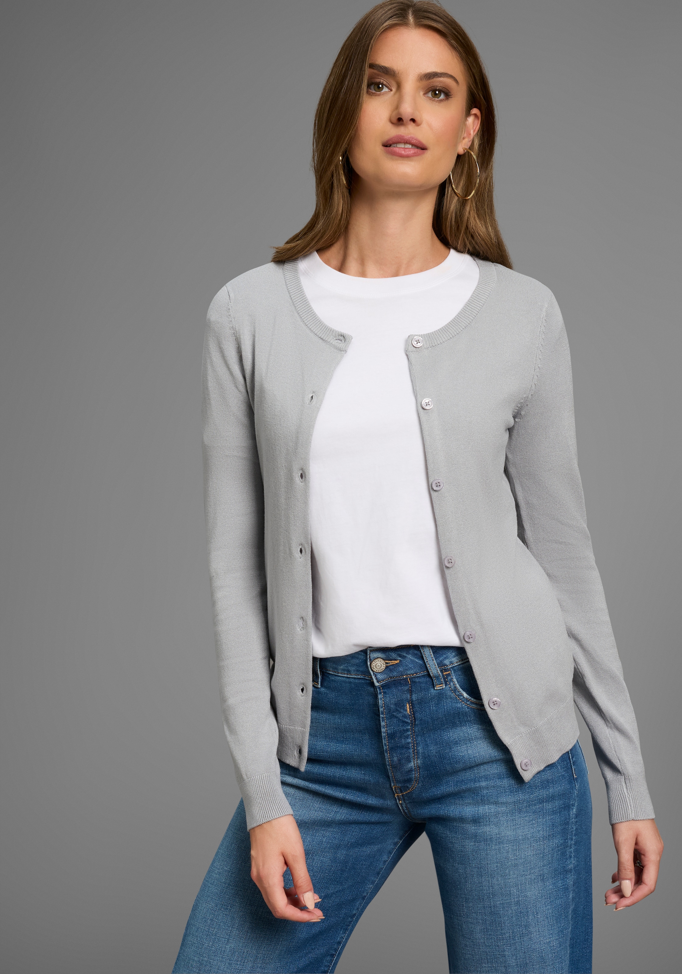 Laura Scott Strickjacke leichte Übergangsstrickjacke aus Feinstrick