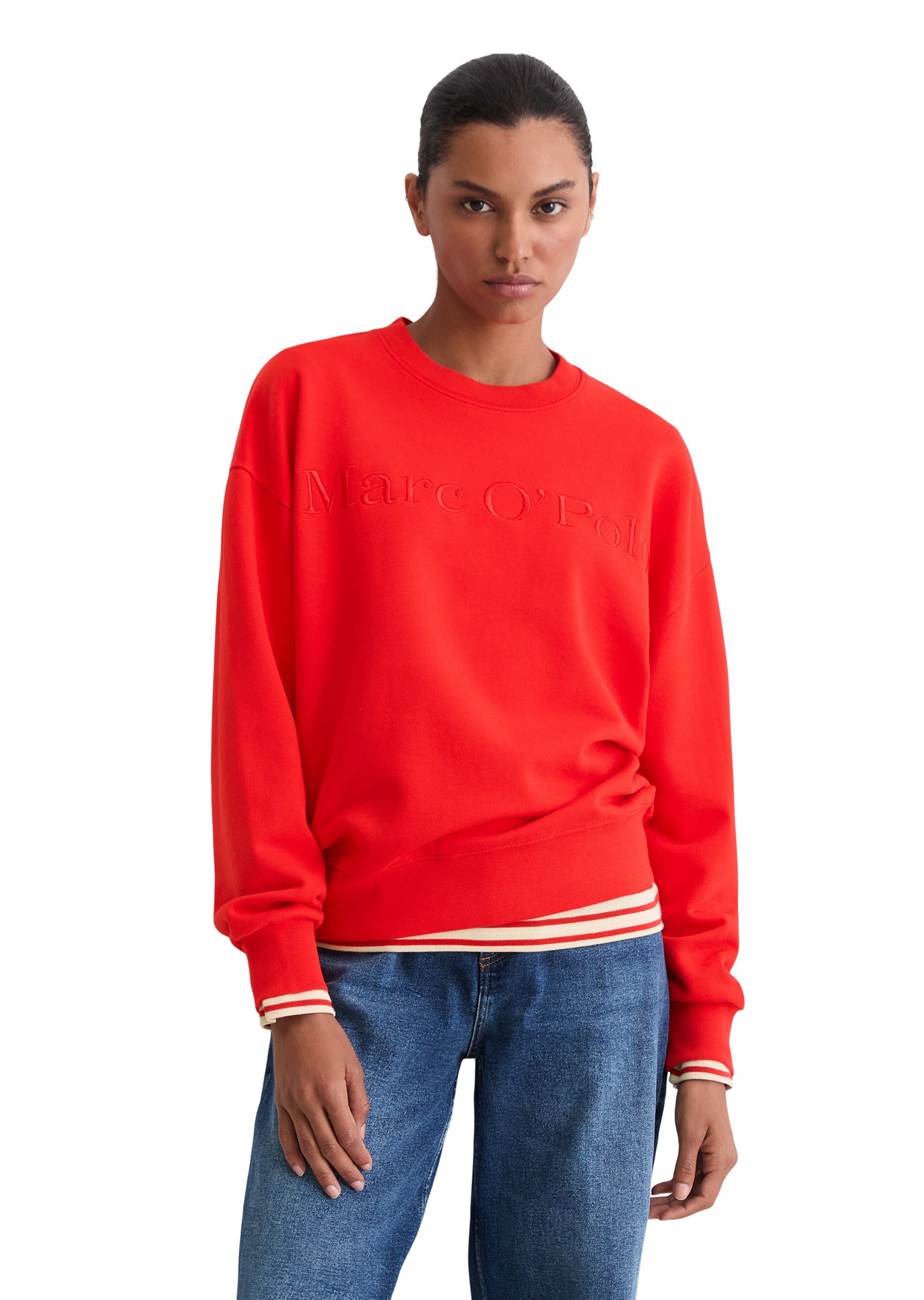 Sweatshirt MARC O'POLO "aus Organic Cotton", Damen, Gr. XL, bright rot, Obermaterial: 100% Baumwolle, unifarben, relaxed fit, Rundhals, Rippbündchen, Sweatshirts Sweatshirt