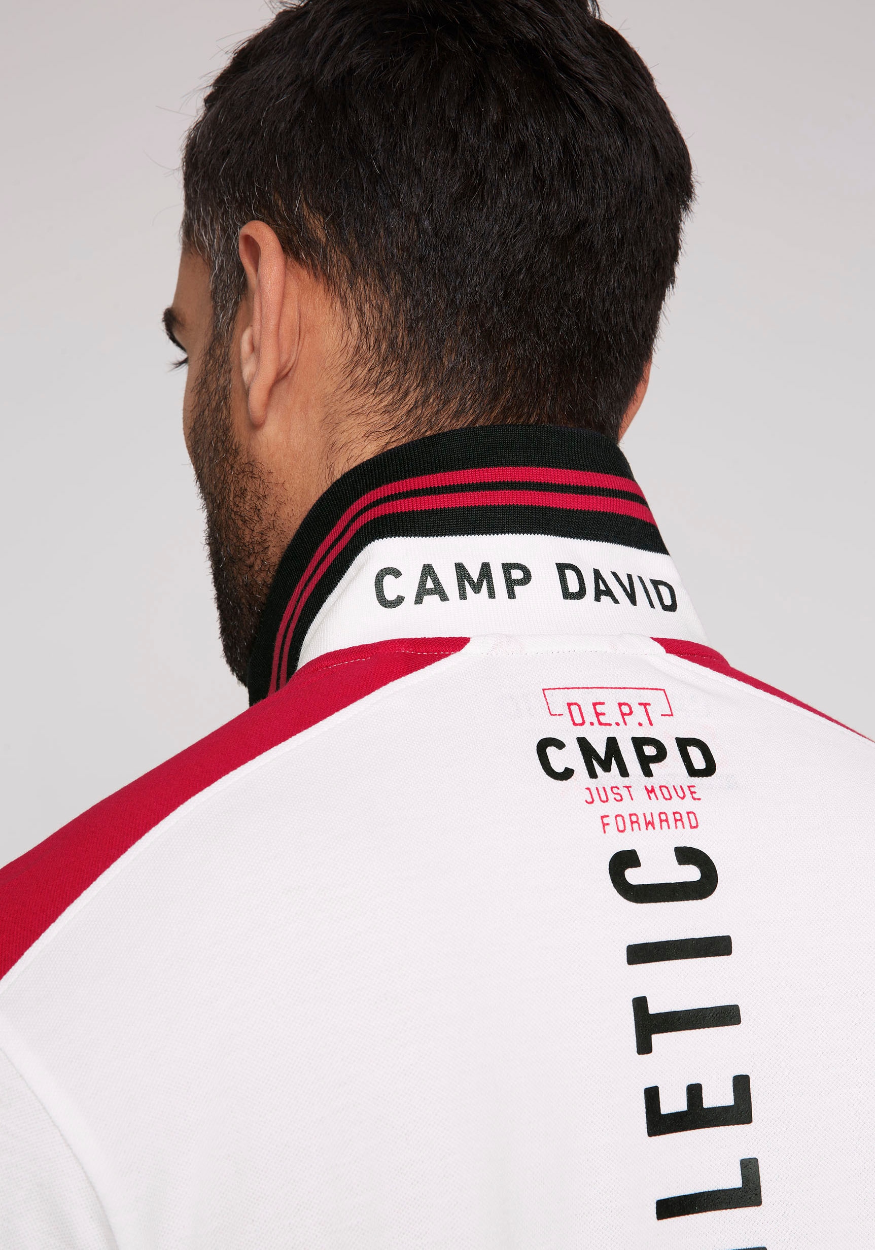 CAMP DAVID Poloshirt, mit Rubber auf und Vorder- | BAUR ▷ Ärmeln, kaufen Rückseite Prints