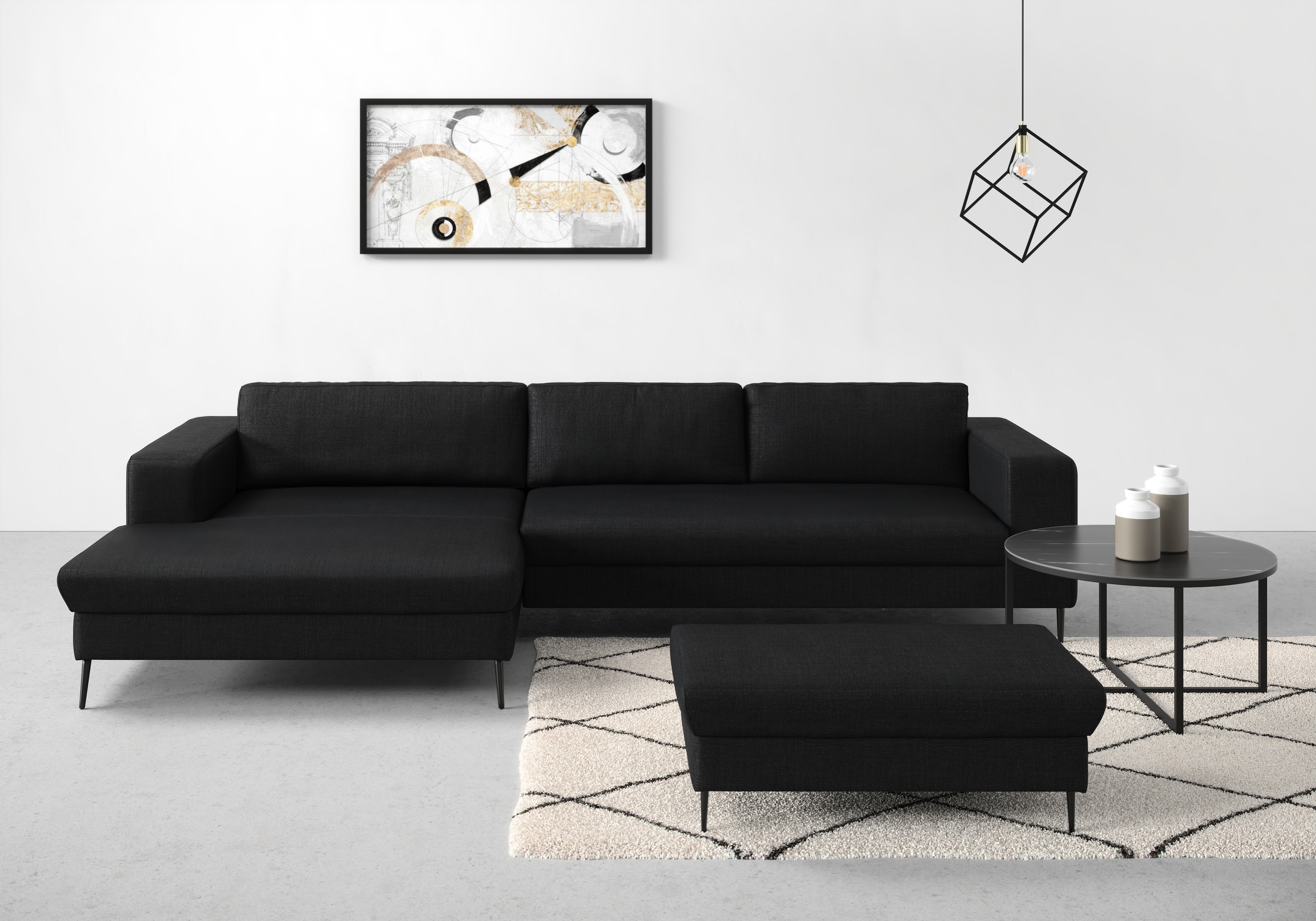 DOMO collection Ecksofa "Modica, zeitlos & elegant, Breite 329cm, hoher Fuß, bequem, L-Form" Auch in Cord, Fußhöhe passend für gängige Saugroboter