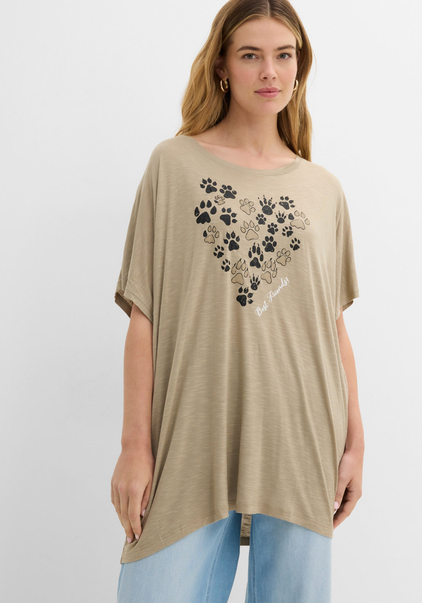 bonprix T-Shirt Oversize-Passform, Kurzarm, mit dekorativem Druck, aus Viskose