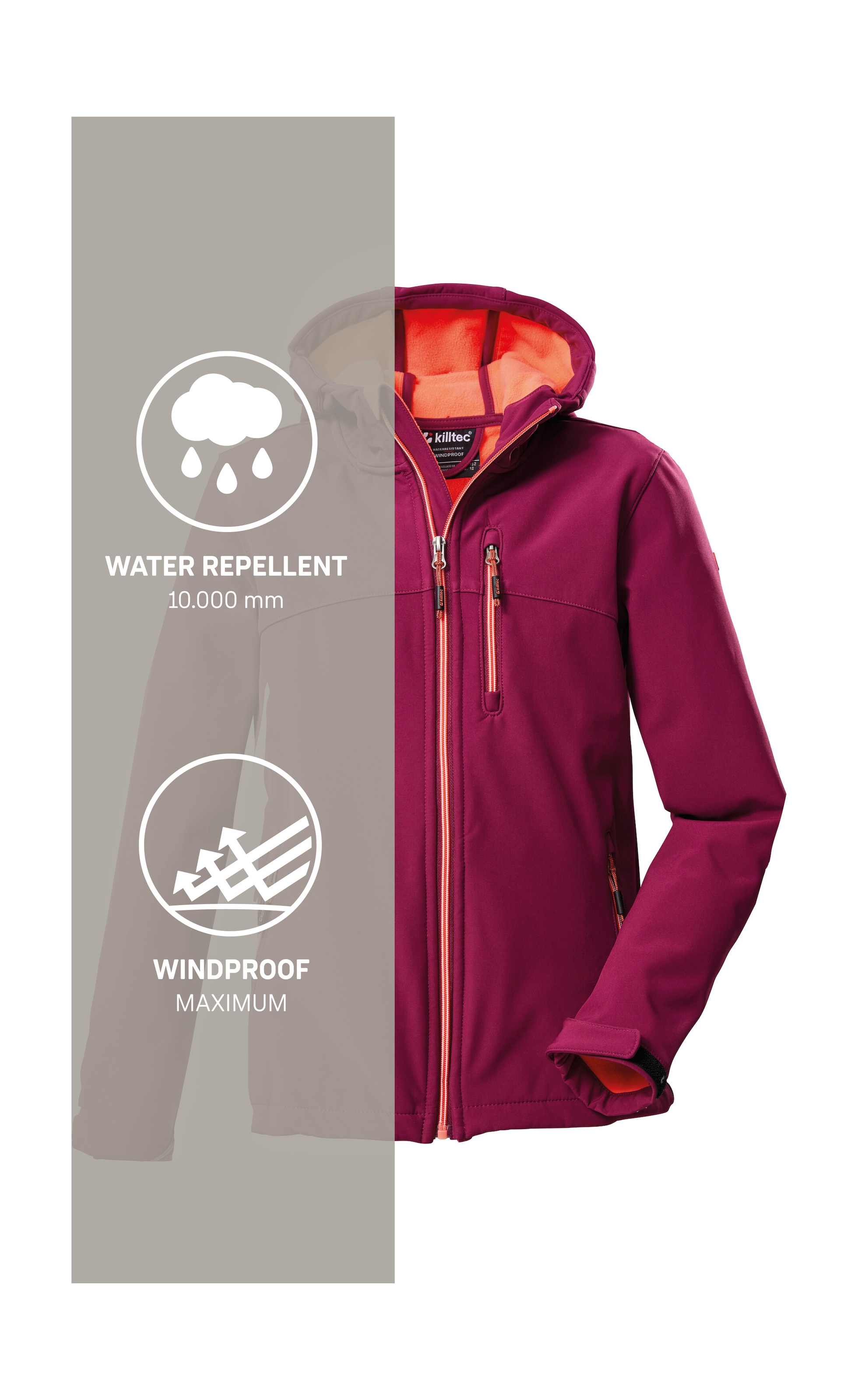 Killtec Softshelljacke »Girls Softshelljacke«, Wasserabweisend, verstellbare Kapuze u Ärmel, Fleece-Innenfutter