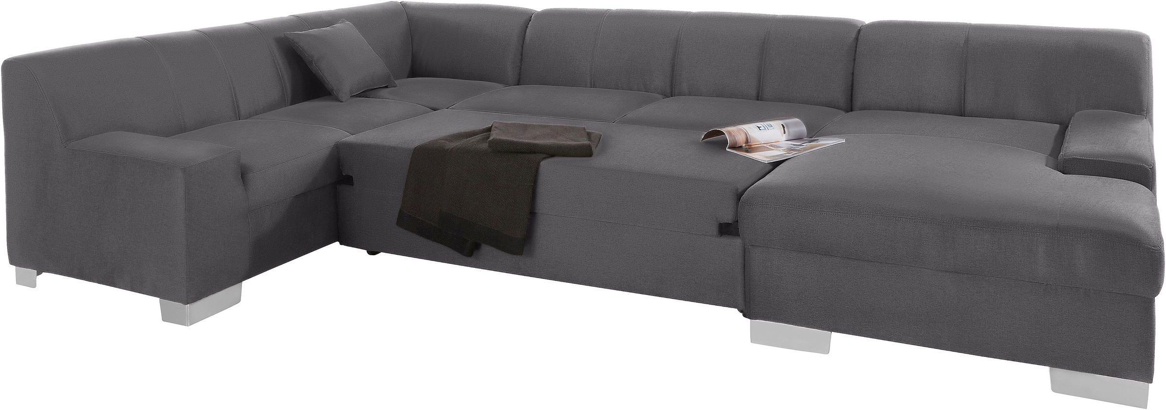 DOMO collection Wohnlandschaft »Bero, elegant und zeitlos, flache Armlehnen, U-Form«, fester Sitzkomfort, wahlweise mit Bettfunktion