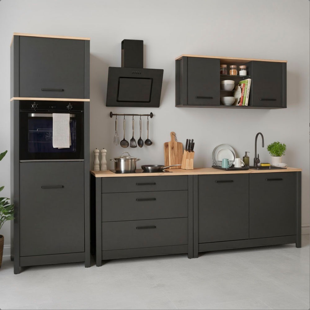 Inter Link Küchenzeile "Pienza, Einbauküche, Küchenblock, Küchenmodul, Kompaktküche" Ohne E-Geräte für Spülmaschine Kochfeld Backofen Kühlschrank B: 300 cm