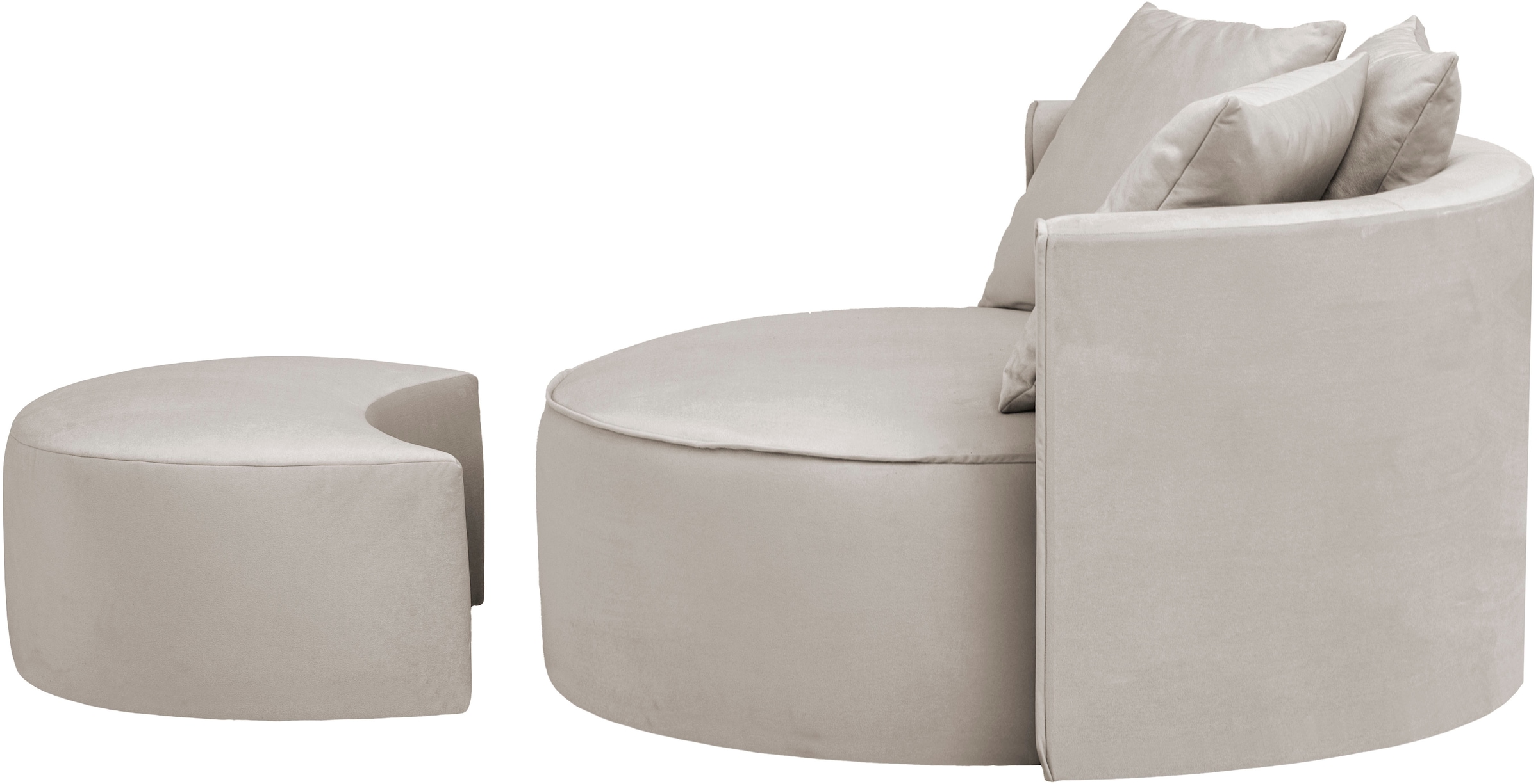 LeGer Home by Lena Gercke XXL-Sessel »Isalie, Rundsessel mit Hocker, Lesesessel, Loveseat, Big-Sessel«, (Set), trendige Stoffe, mit 3 Zierkissen, große Sitzfläche