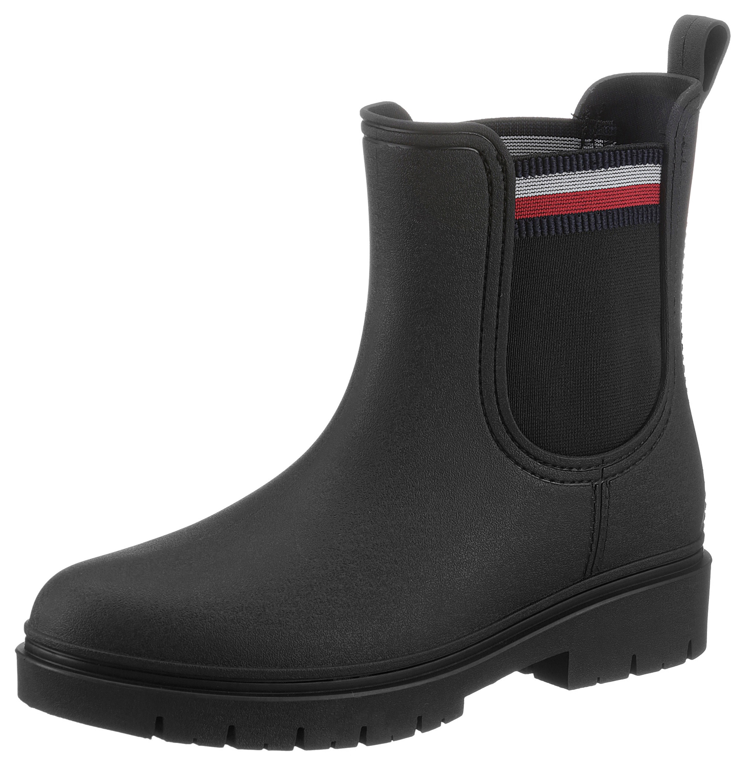 tommy hilfiger -  Chelseaboots "RAIN BOOT ANKLE ELASTIC", mit Streifen im Stretcheinsatz