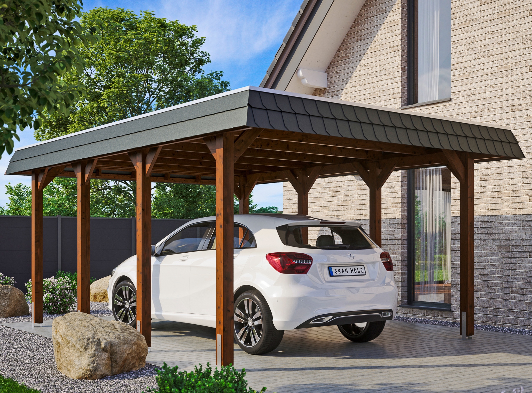 Skanholz Einzelcarport "Spreewald" Massivholz 342 cm braun