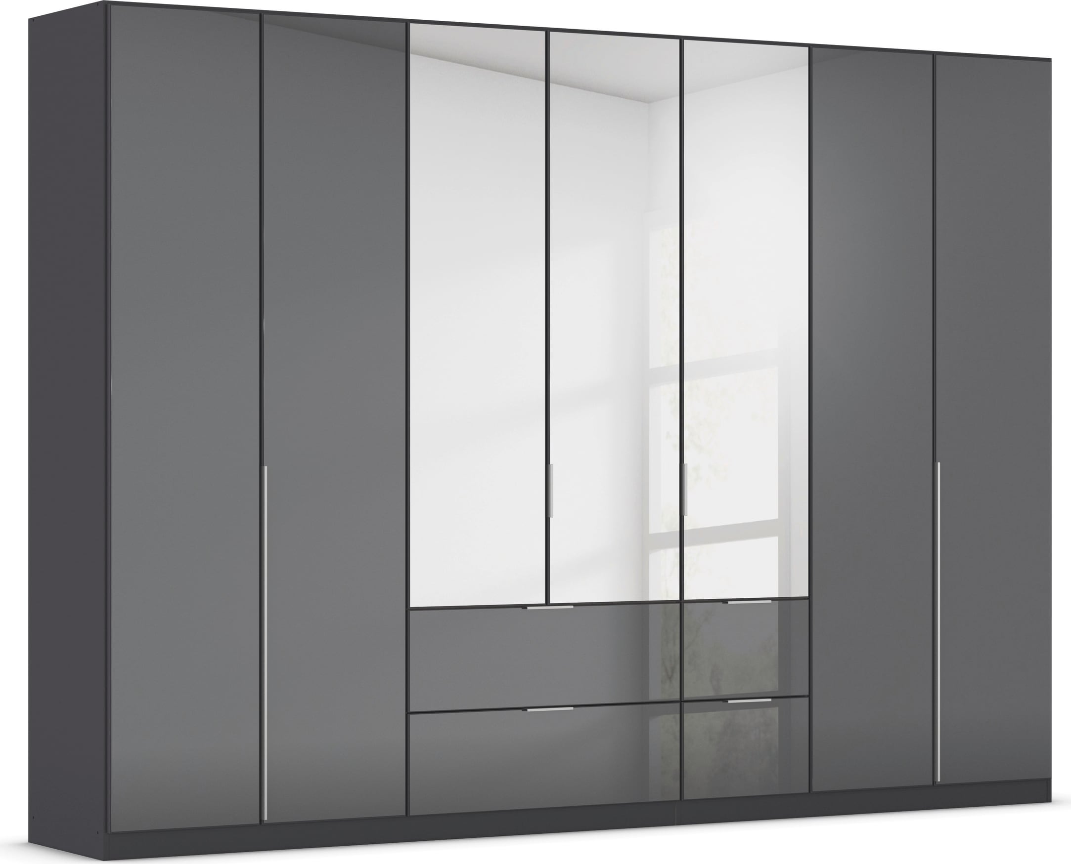 OTTO home Drehtürenschrank "Kleiderschrank Kleiderschränke Schrank Garderobe AGORDO mit Glasfront" in zwei Griff-Farben, Breiten 91-360 cm, mit Außenschubkästen, in 7 Breiten und 2 Höhen MADE IN GERMANY
