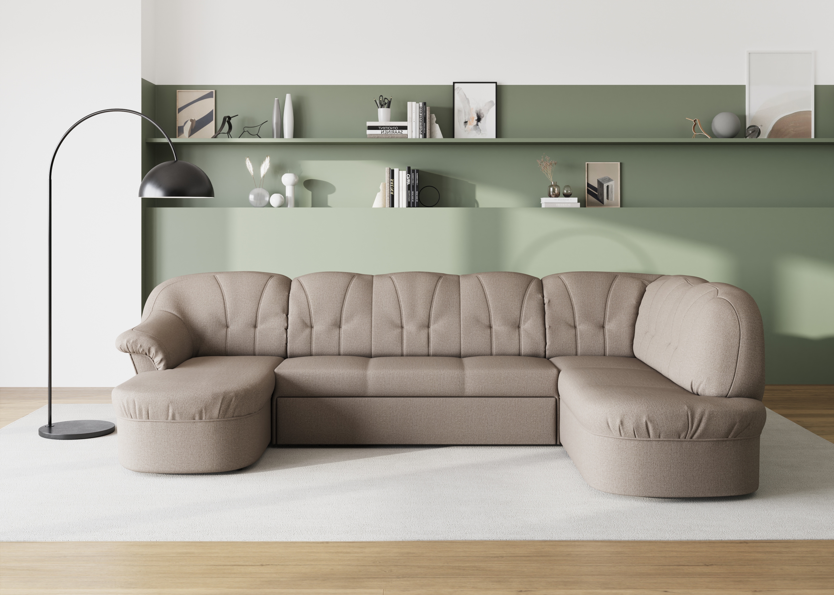 DOMO collection Wohnlandschaft "Pegnitz, zeitlos&modern, elegante Rückensteppung, Breite 292cm, U-Form" wahlweise mit Bettfunktion
