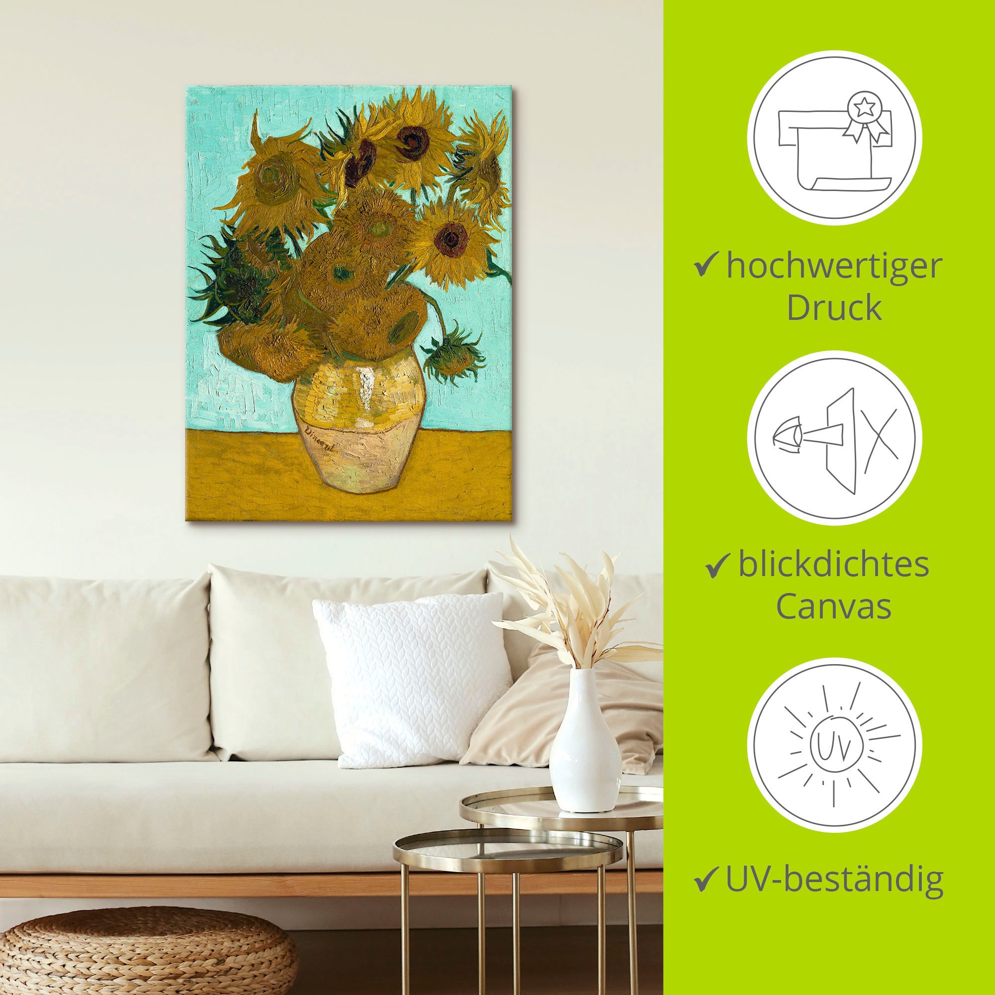 Artland Leinwandbild »Vase mit Sonnenblumen. 1888« Blumen 1 Stk. tlg. auf Holzrahmen gespannt