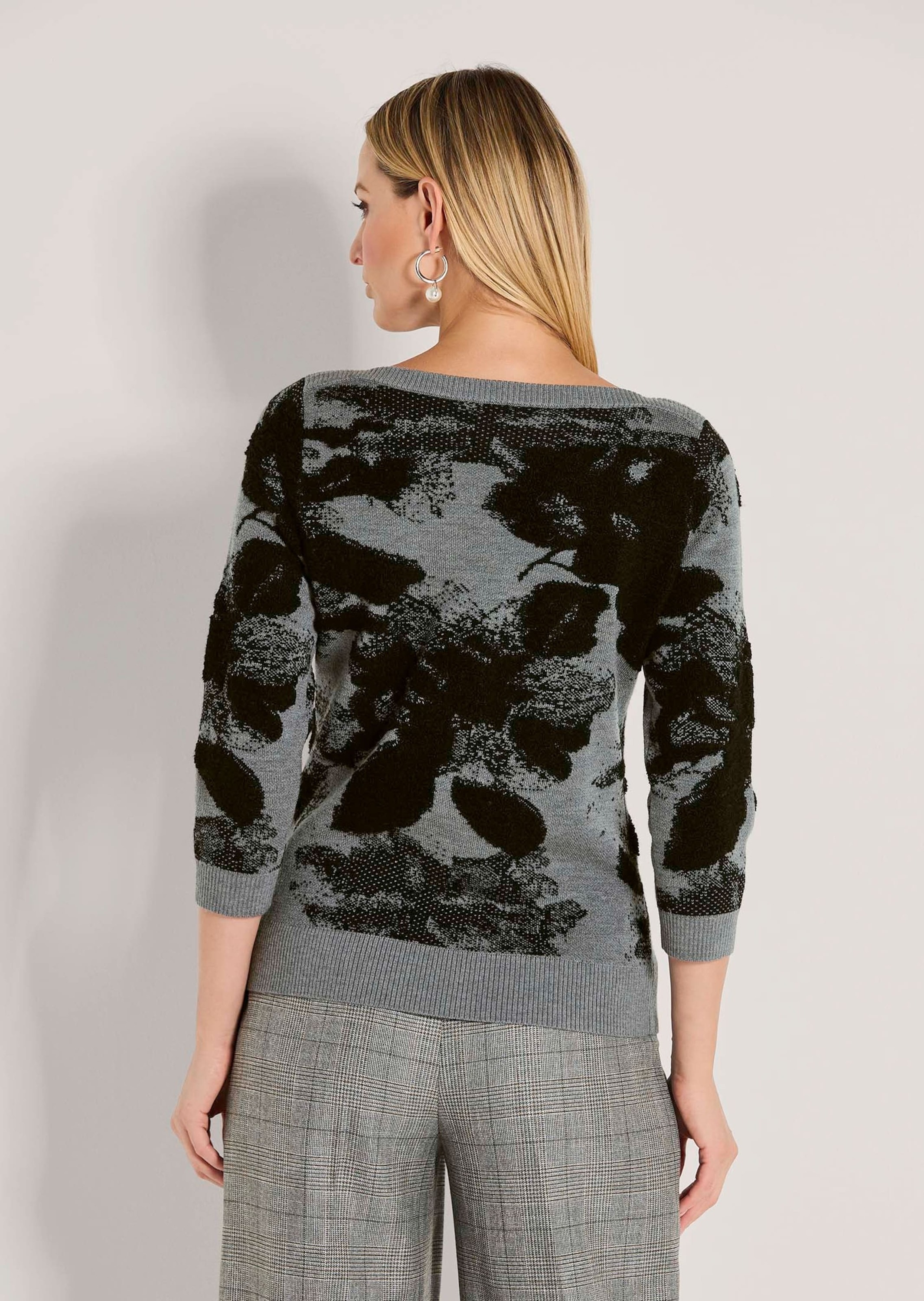 MADELEINE Longpullover »Stricktop Jacquardpullover mit Druck, Langarm«