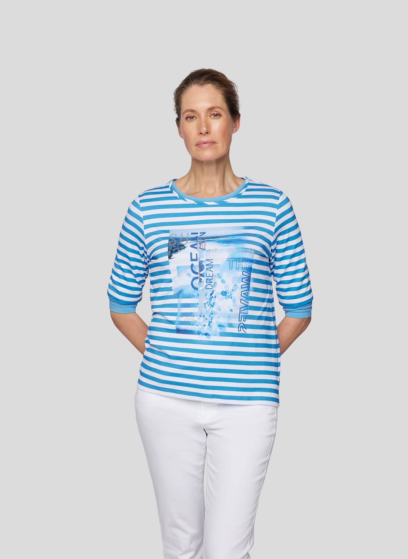 Rabe Print-Shirt "RABE Gestreiftes T-Shirt mit Front-Print"