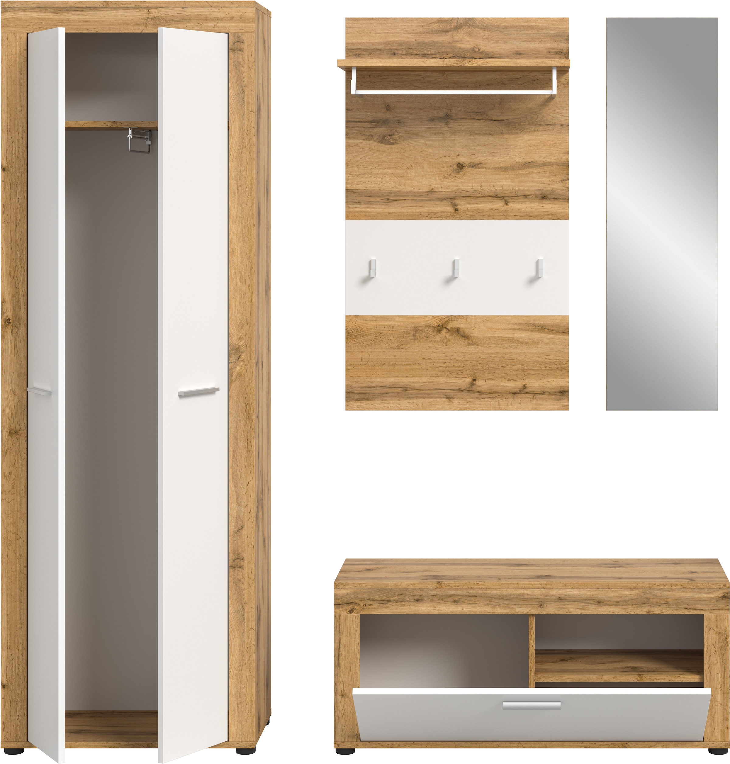 INOSIGN Garderoben-Set, (Set, 4 St.), Aosta, Höhe 191 cm, 4-tlg. Garderobenset, Flur, Diele