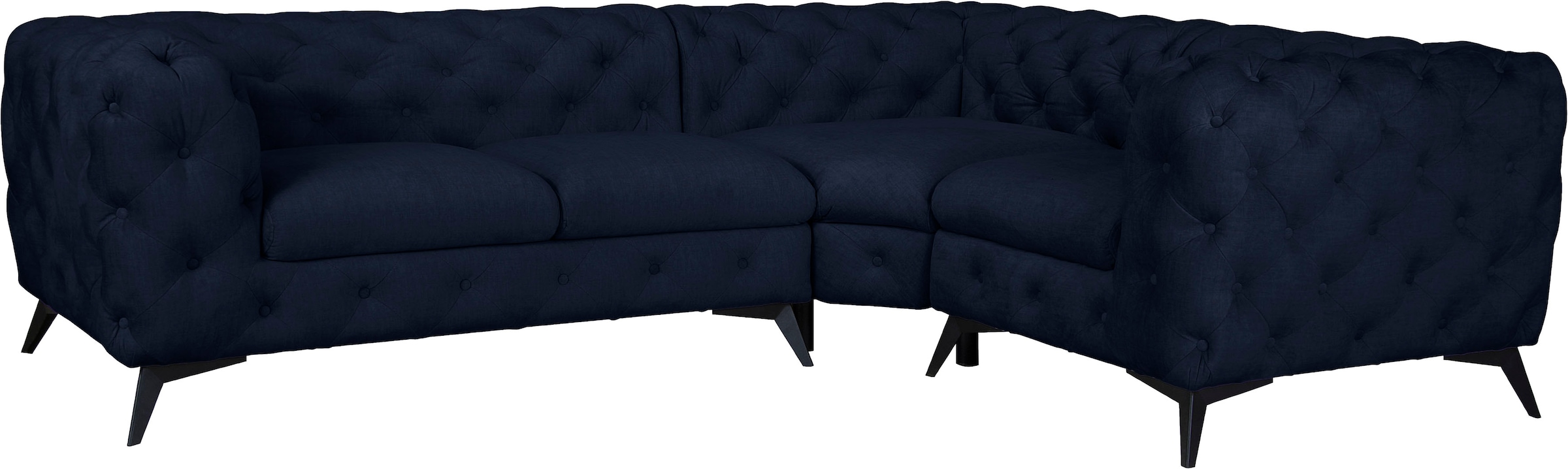Leonique Chesterfield-Sofa »Ecksofa GLYNIS L-Form mit Wellenunterfederung, Maße B/T/H 264/204/75cm«, aufwändige Knopfheftung, moderne Chesterfield Optik, Fußfarbe wählbar