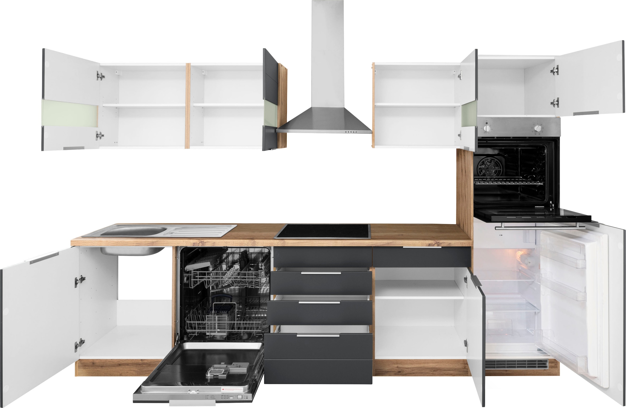 KOCHSTATION Küchenzeile »KS-Luhe«, 300 cm breit, wahlweise mit oder ohne E-Geräten, gefräste MDF-Fronten