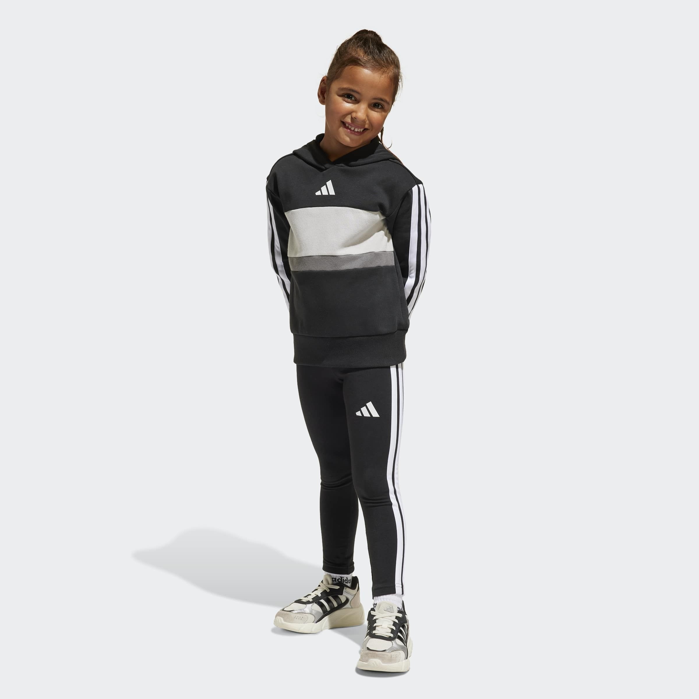 Adidas Survêtement Seasonal Essentials Tiberio 3 Stripes Fleece Leggings Black / White / Grey Two 7-8 Années Filles