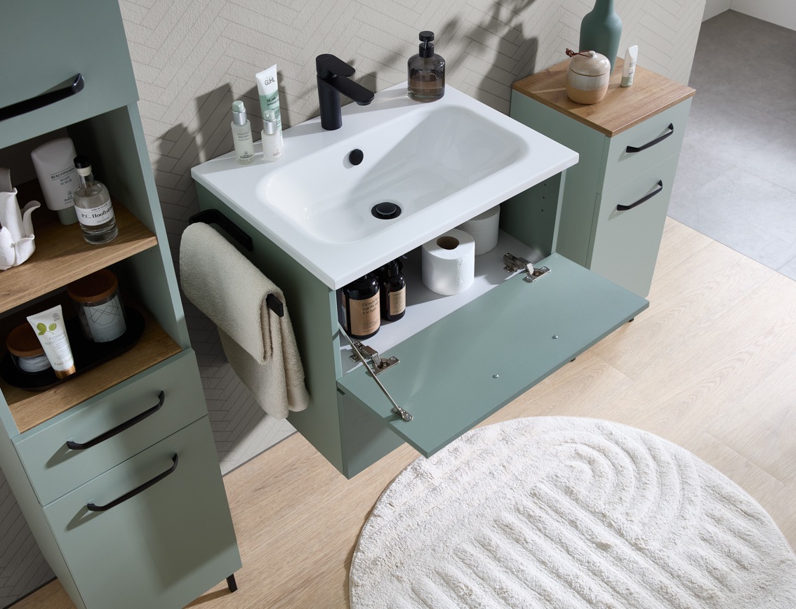 Saphir Badmöbel-Set »Quickset 500, Waschtischunterschrank mit Mineralmarmorwaschtisch« 2 Stk. tlg.