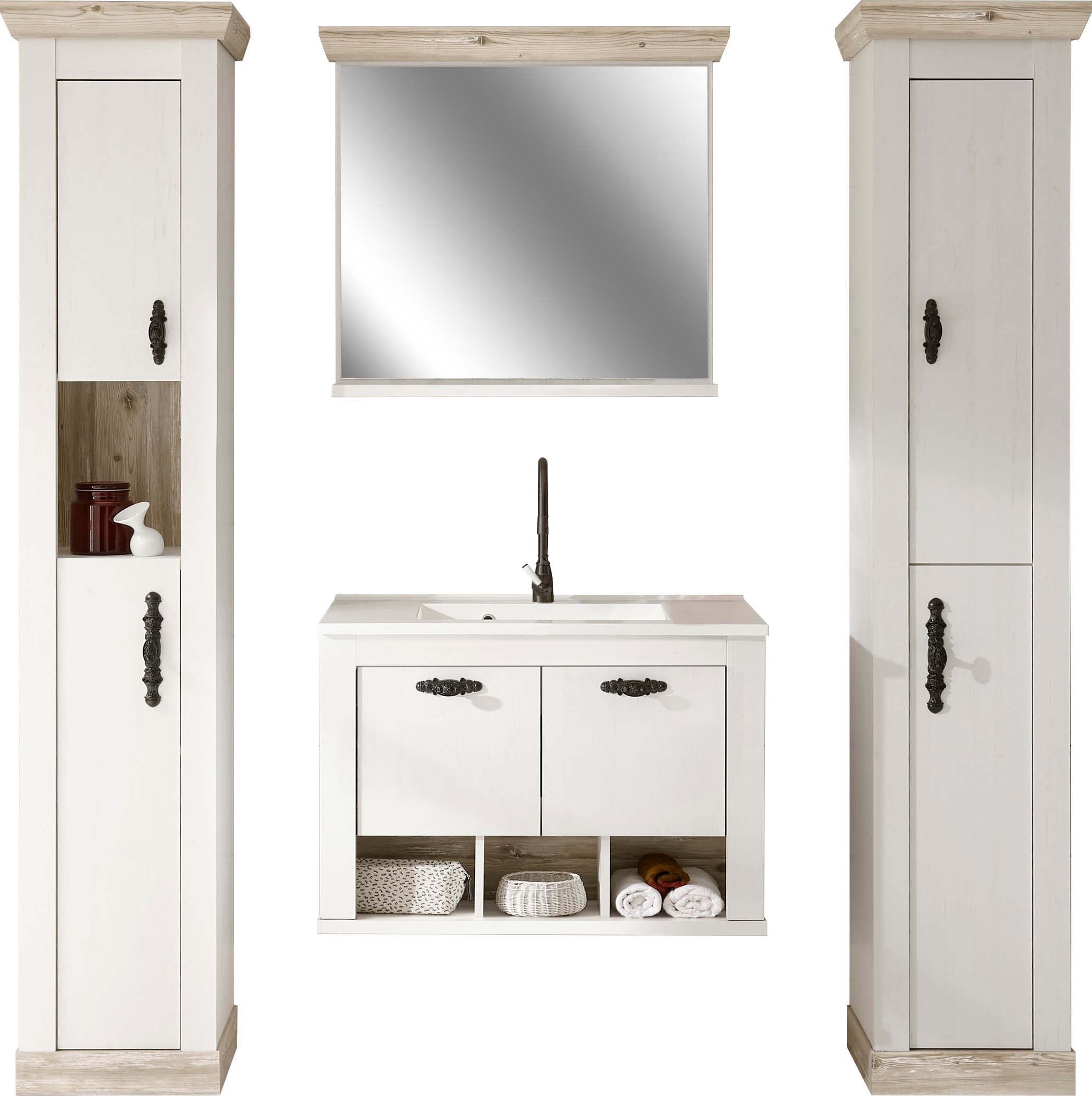 Home affaire Badmöbel-Set "Florenz, Bad im Landhausstil, 4-teiliges Badezim günstig online kaufen