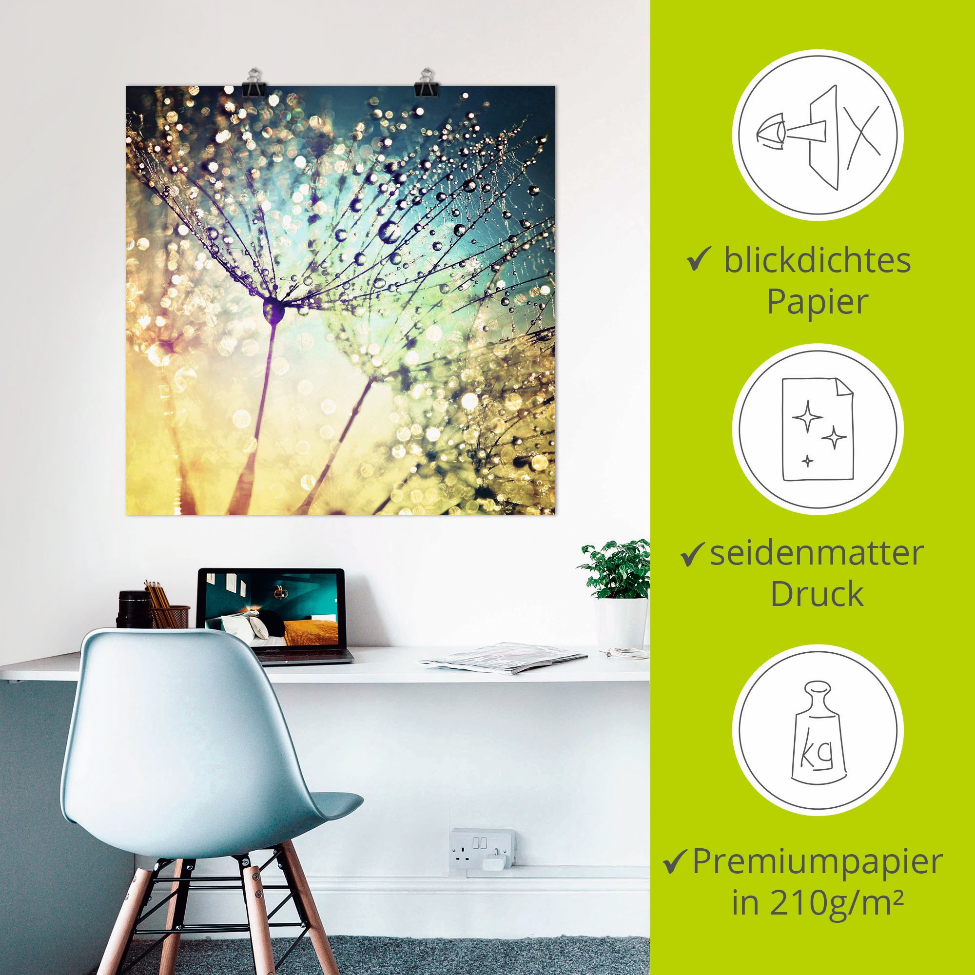 Artland Wandbild »Pusteblume Zaubertropfen«, Blumen, (1 St.), als Alubild, Outdoorbild, Leinwandbild, Poster, Wandaufkleber