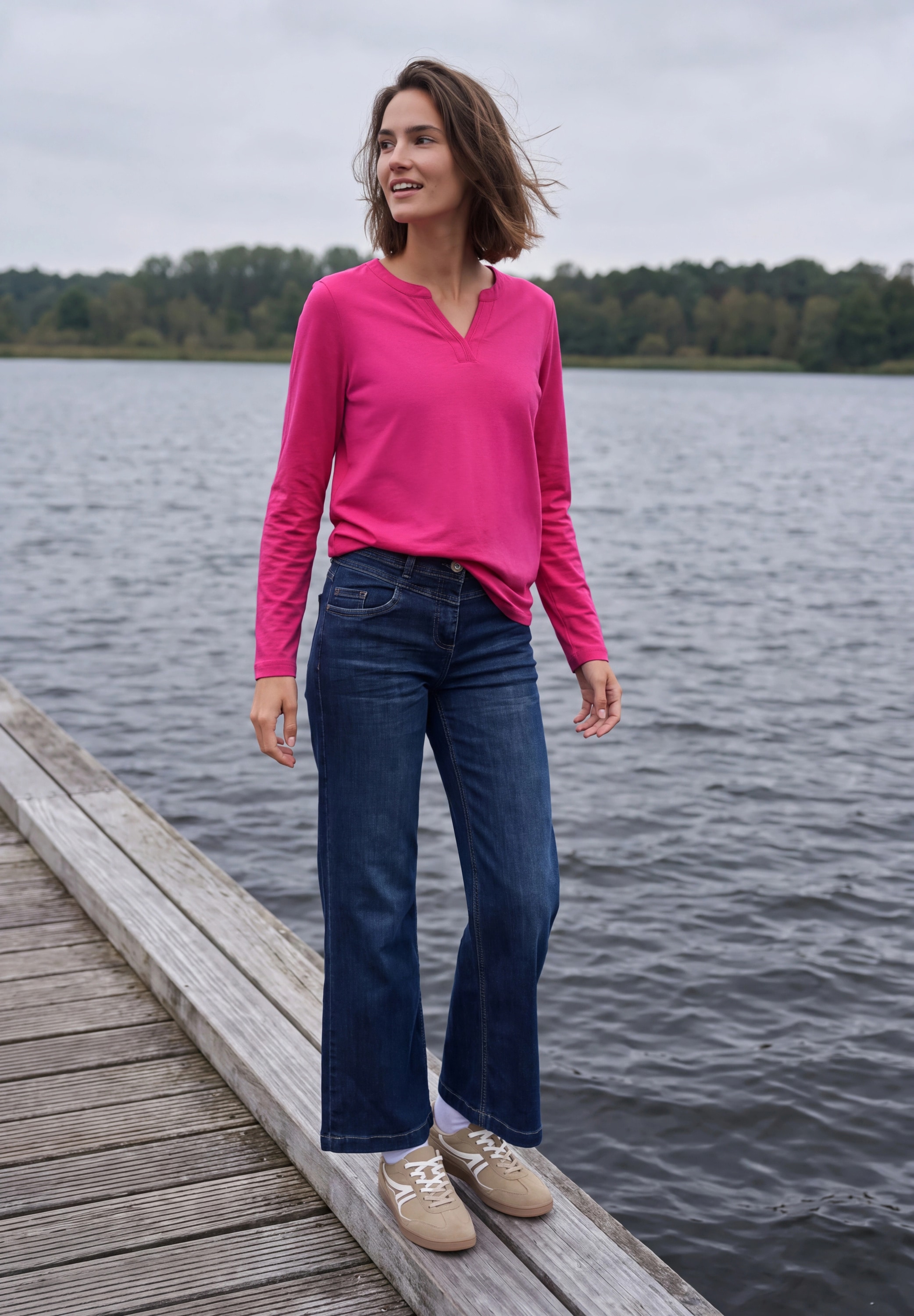 Cecil T-Shirt mit Split Neck im Tunika-Look