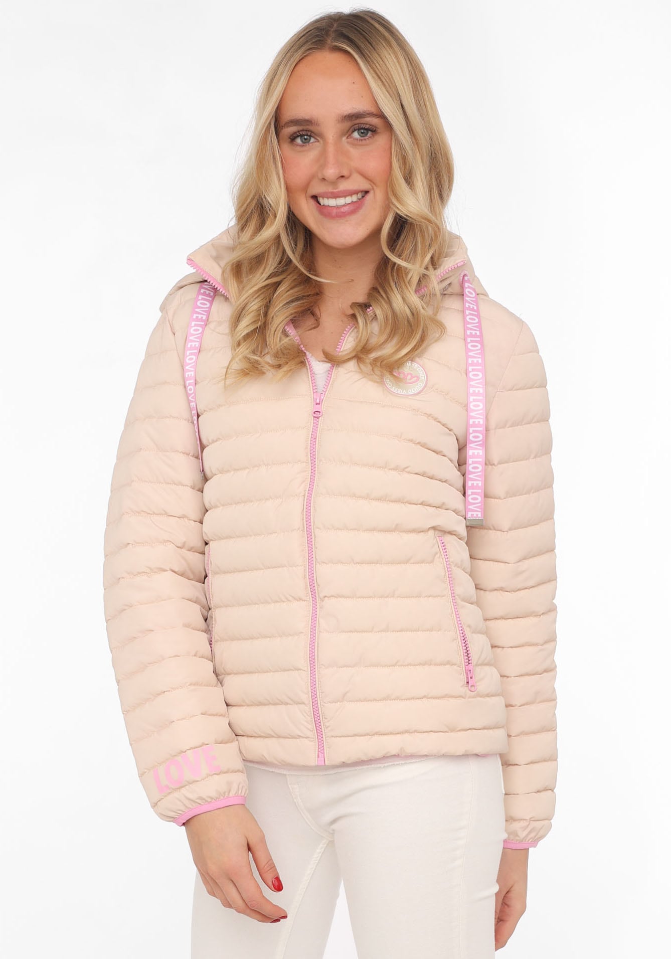 Zwillingsherz Steppjacke, mit Kapuze, mit abnehmbarer Kapuze, Print hinten günstig online kaufen