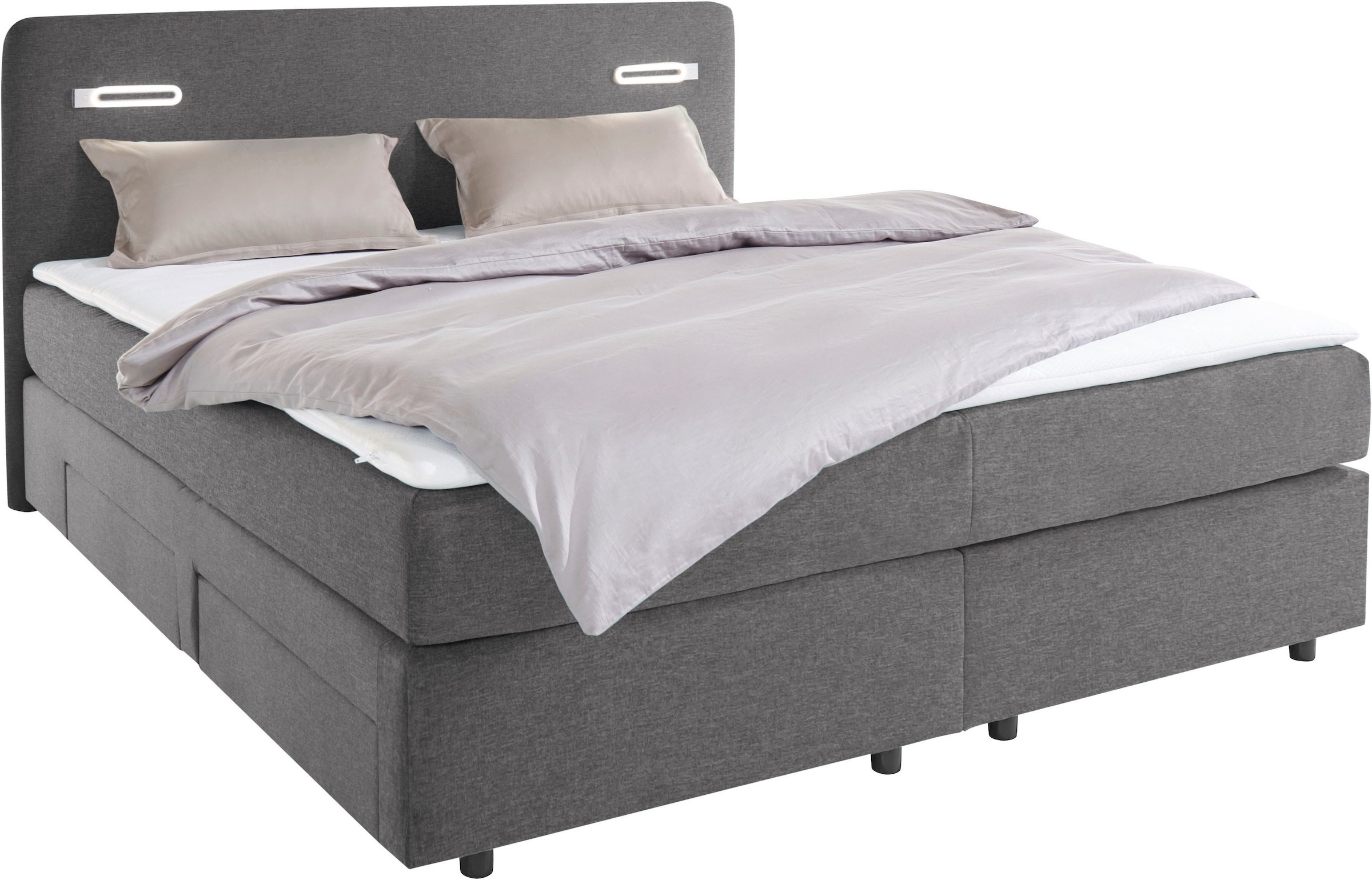 INOSIGN Boxbett »Luan«, Schubkästen, LED-Beleuchtung und Topper, in Breite 120 cm und 180 cm