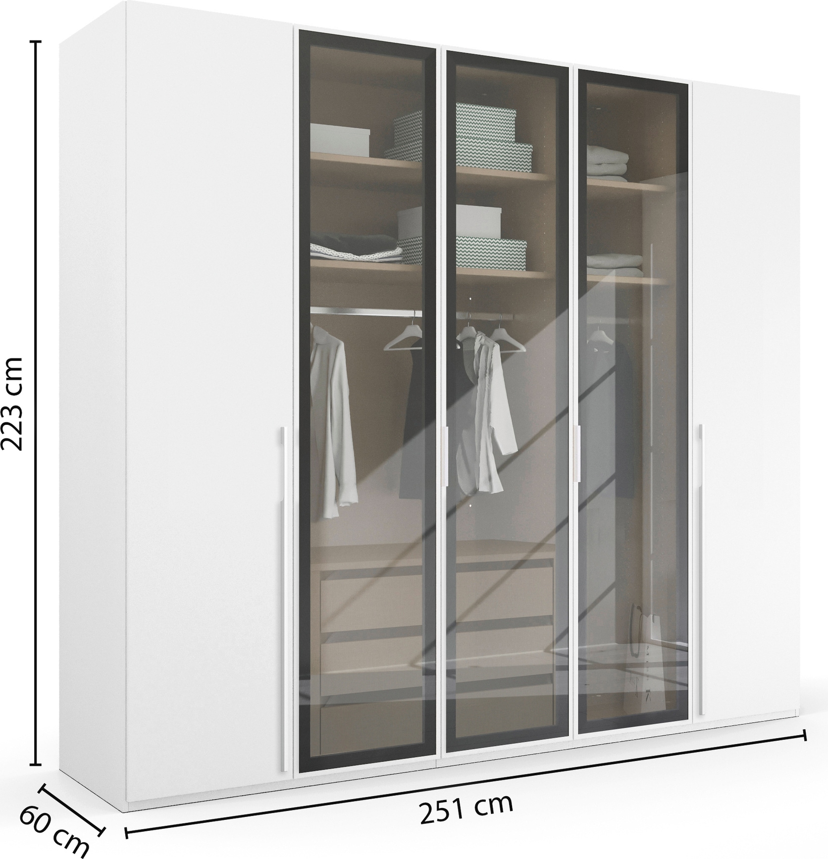 rauch Drehtürenschrank »Skat Shine«, mit hochwertigem, transparentem Grauglas, inkl. umfangreichem Zubehör