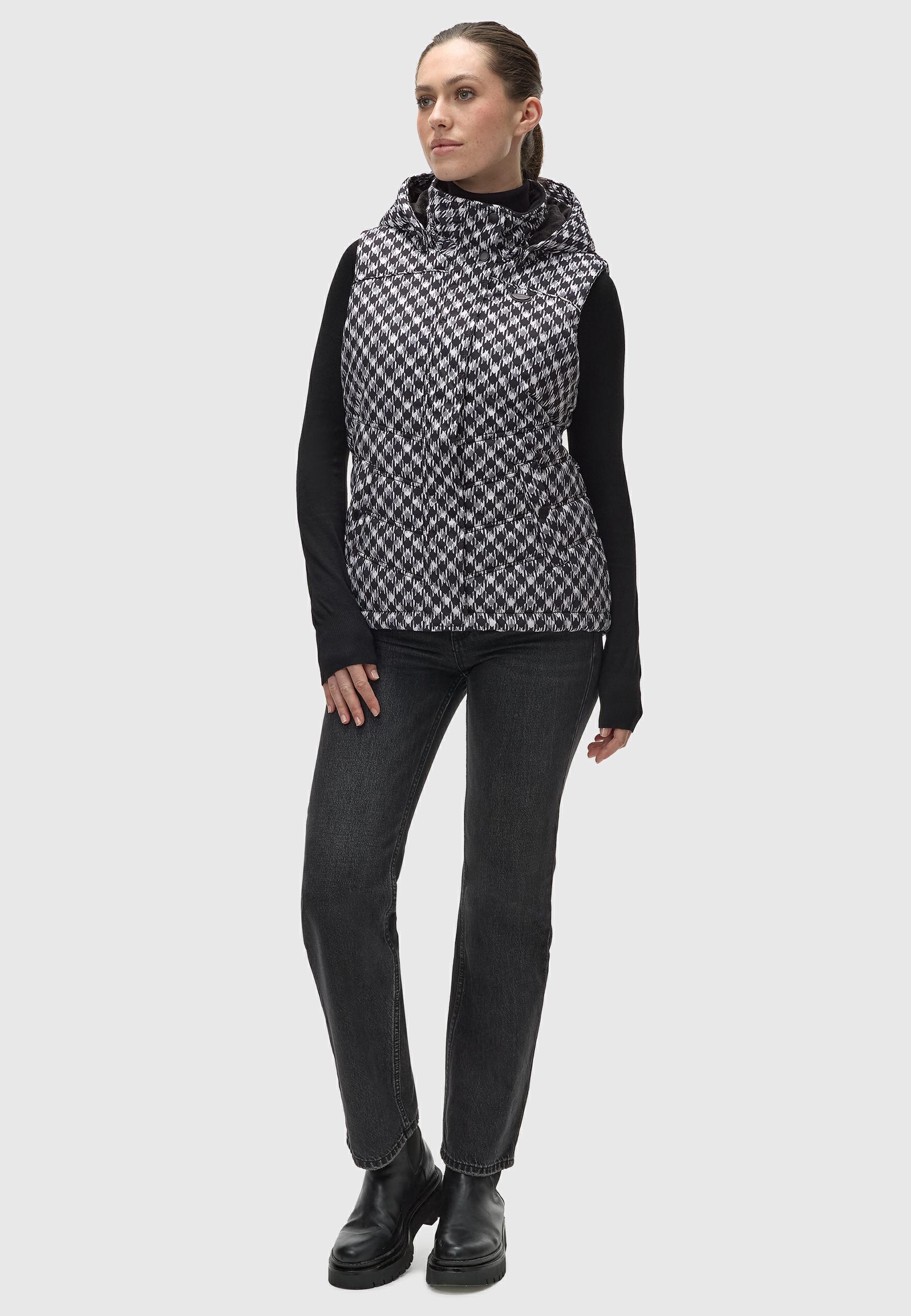 Ragwear Steppweste »Hesty Print«, Weste mit abnehmbarer Kapuze und Hahnentritt Muster