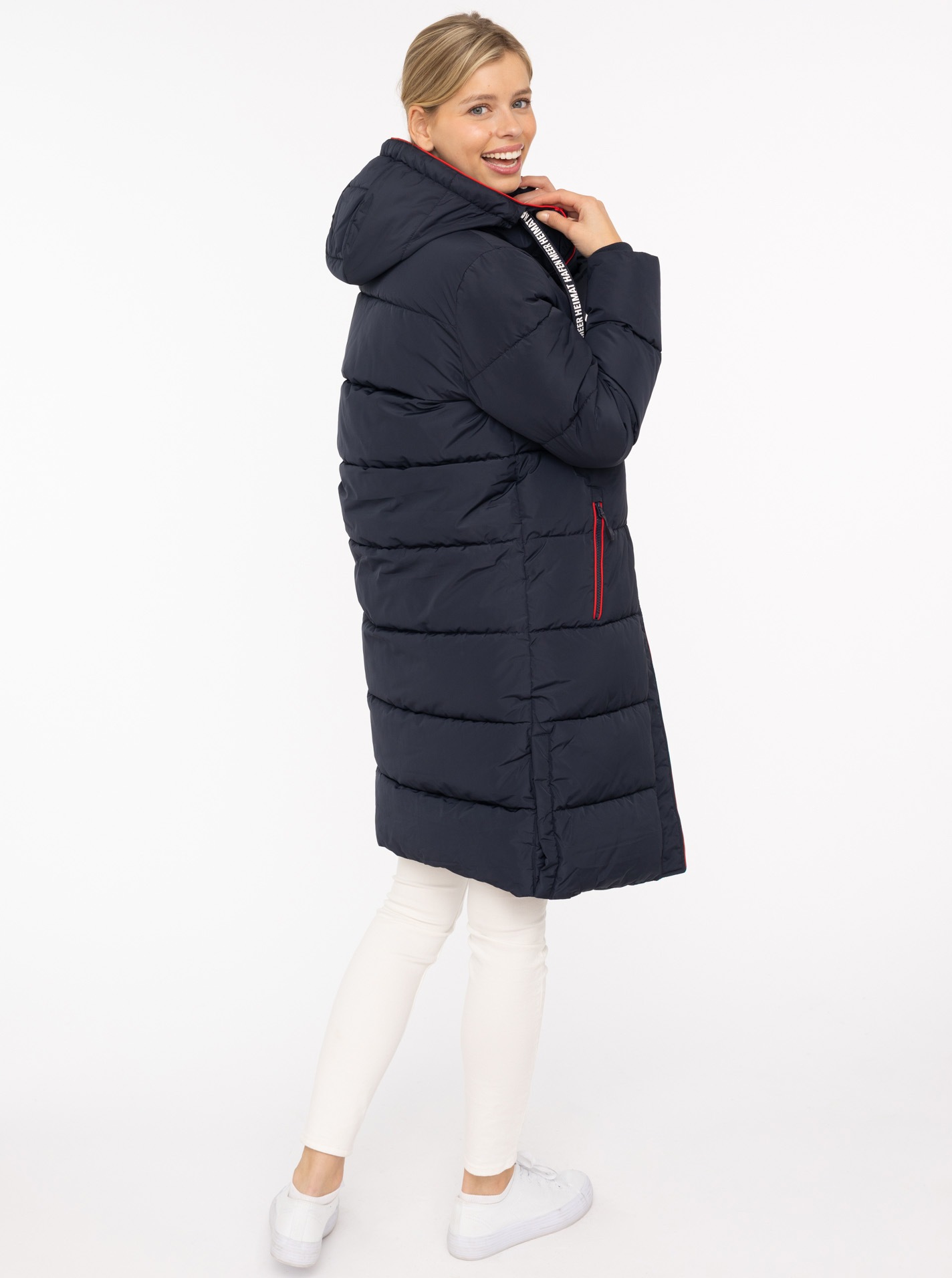 Thumbnail - Zwillingsherz Steppmantel "Küstentraum" martimen Details, mit Kapuze und Taschen