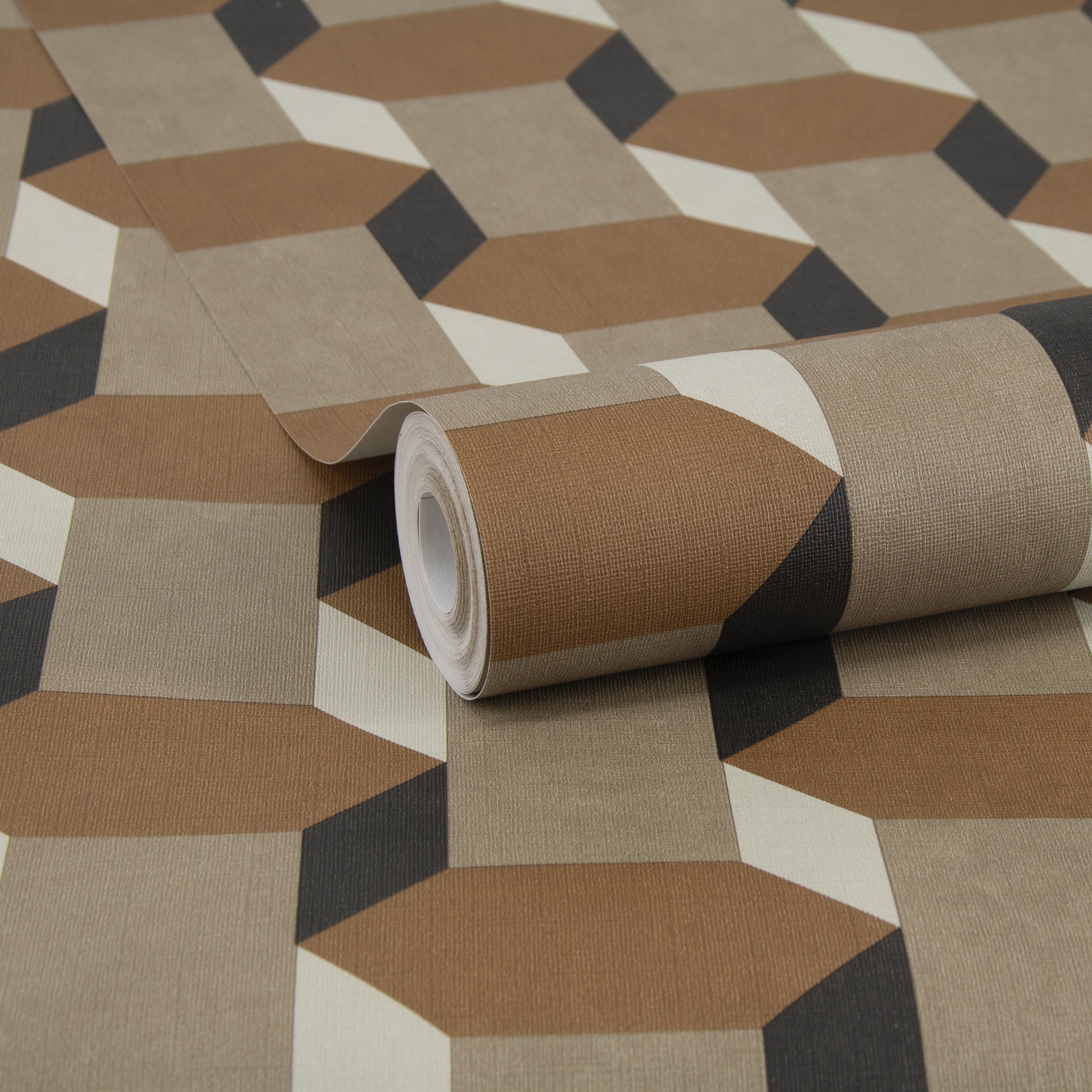 Sublime Vintage Geometrics Brown Wallpaper in White | Size: 10000mm x 520mm