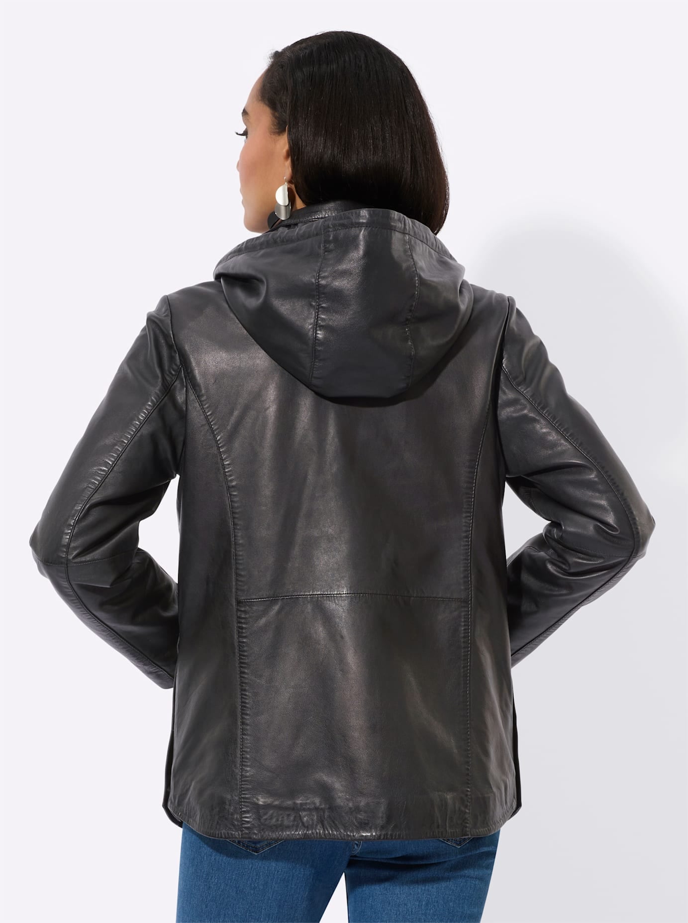 Mainpol Lederjacke, mit Kapuze