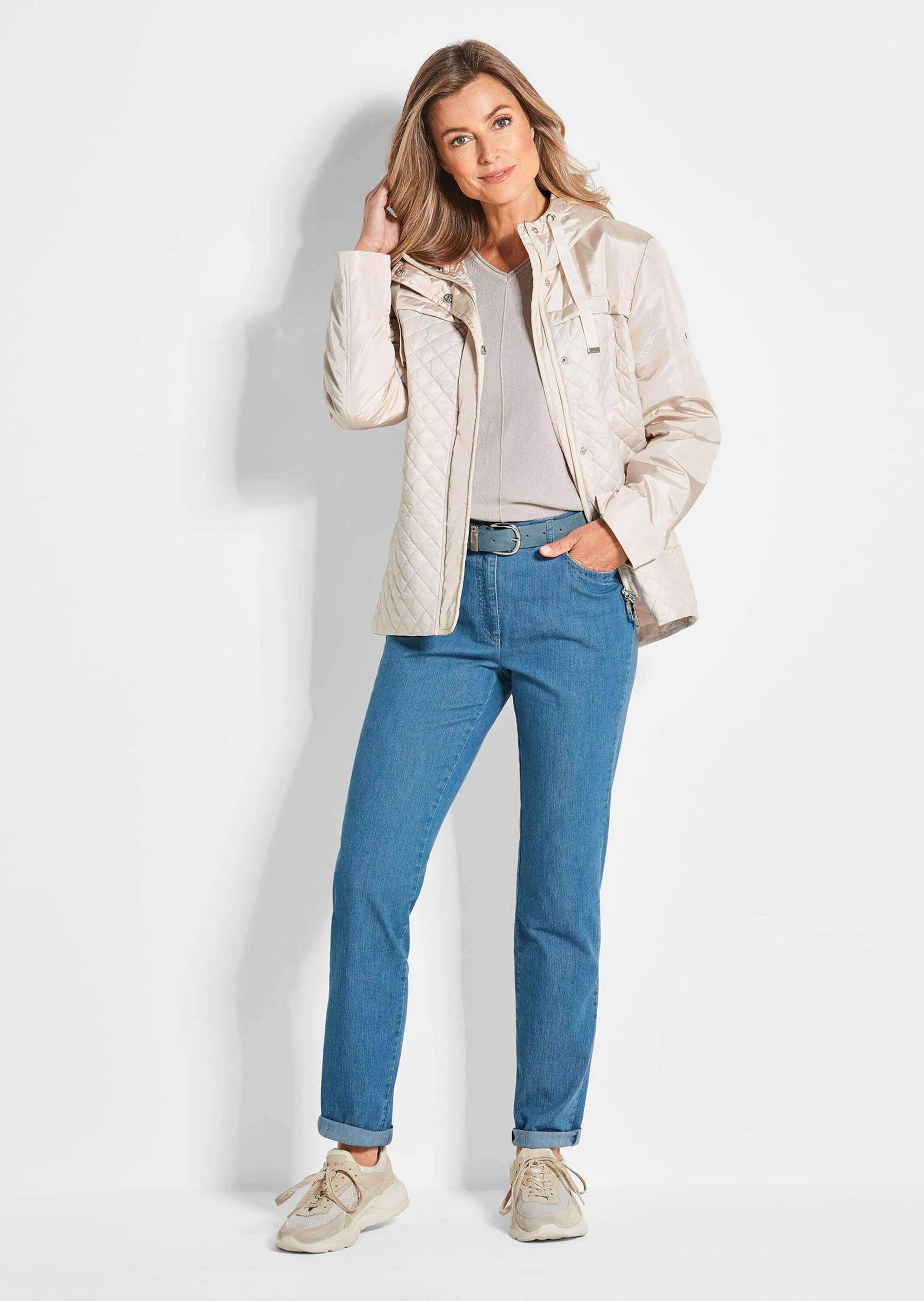 Kurzjacke GOLDNER "Elegante Outdoor-Jacke", Damen, Gr. 46, beige (stein), Obermaterial: 100% Polyamid PA., gerade, Sonstiges, Jacken Kurzjacke, Mix aus Stepp und glatten Einsätzen 3