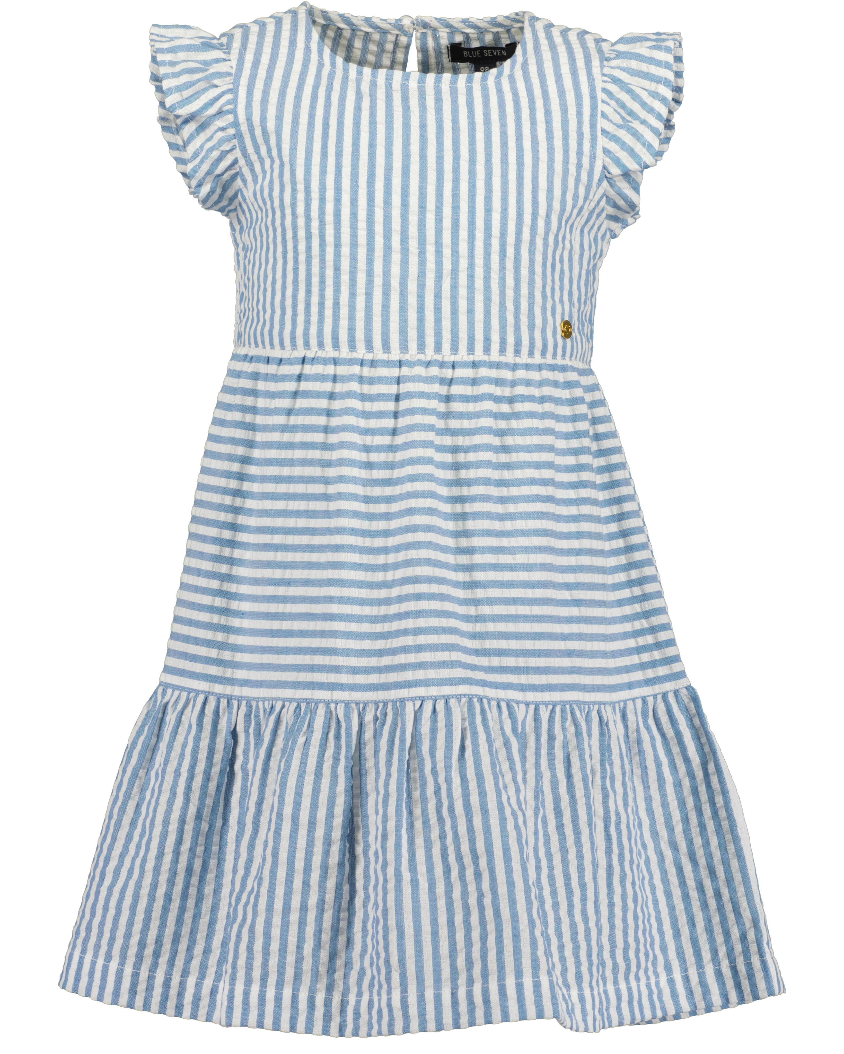 Sommerkleid BLUE SEVEN, Mädchen, Gr. 128, N-Gr, mittelblau, Web, Obermaterial: 100% Baumwolle, gestreift, Basic knieumspielend, Rundhals, Flügelärmel, Kleider Sommerkleid