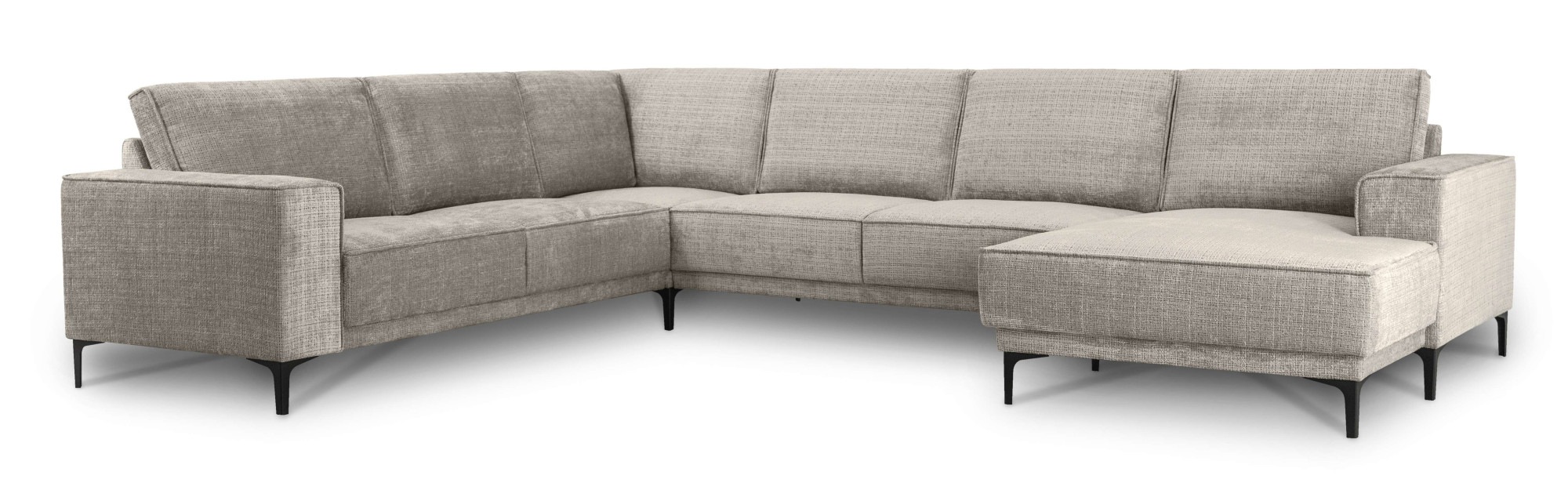 Places of Style Wohnlandschaft »XXL Sofa Oland, Struktur, Flachgewebe, Luxus-Microfaser, Boucle«, U-Form, 342 cm, Wellenunterfederung, Skandi-Design, Metallfüße