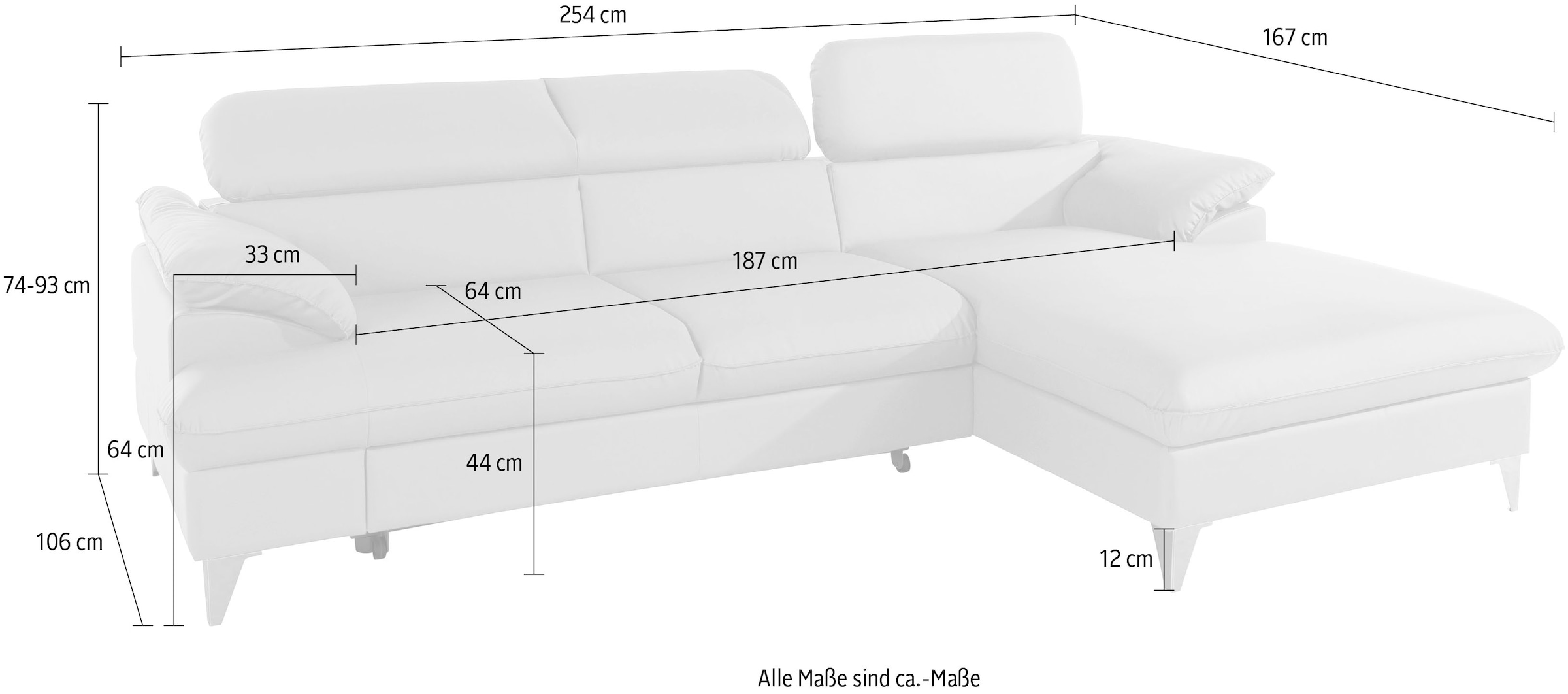 COTTA Polstergarnitur »Caluso L-Form«, (2 tlg.), Set bestehend aus: Ecksofa mit Kopfteilverstellung & Hocker