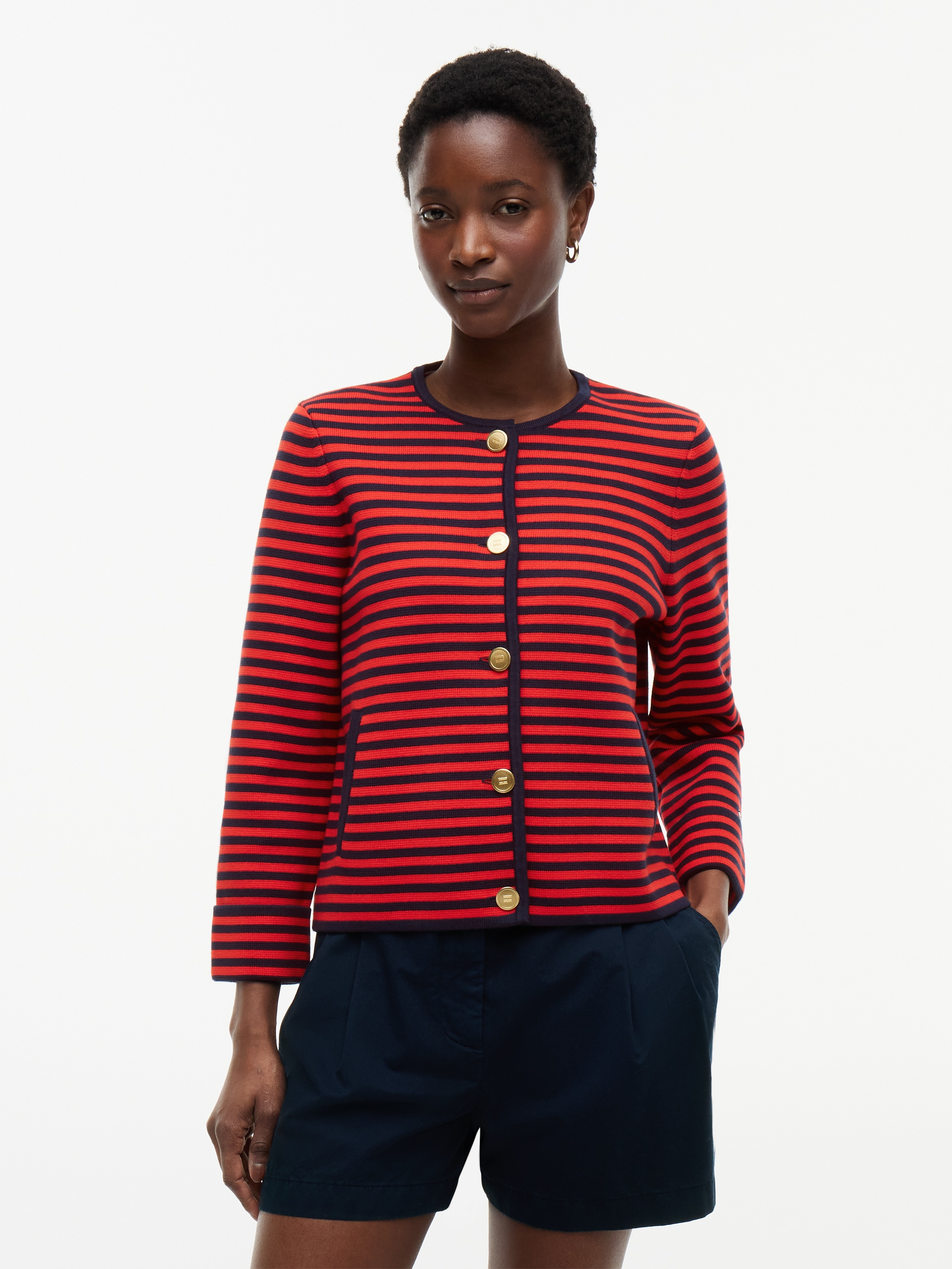Tommy Hilfiger Strickjacke "GOLD BUTTON LS CARDI" Baumwolle, goldfarbene Knöpfe