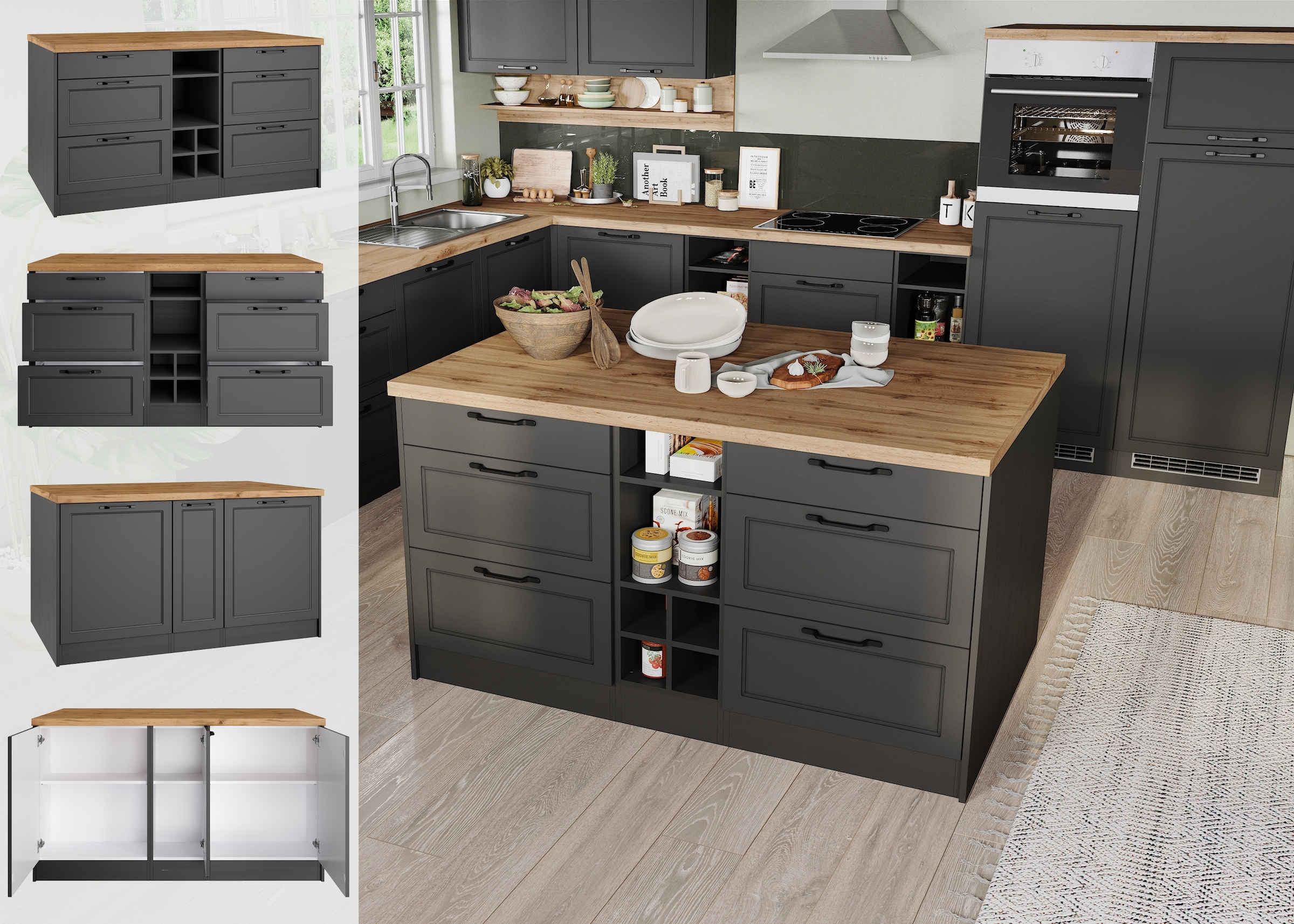 KOCHSTATION Kücheninsel »KS-Lana, Breite 153 cm«, MDF-Fronten, Arbeitsplatte 38mm stark