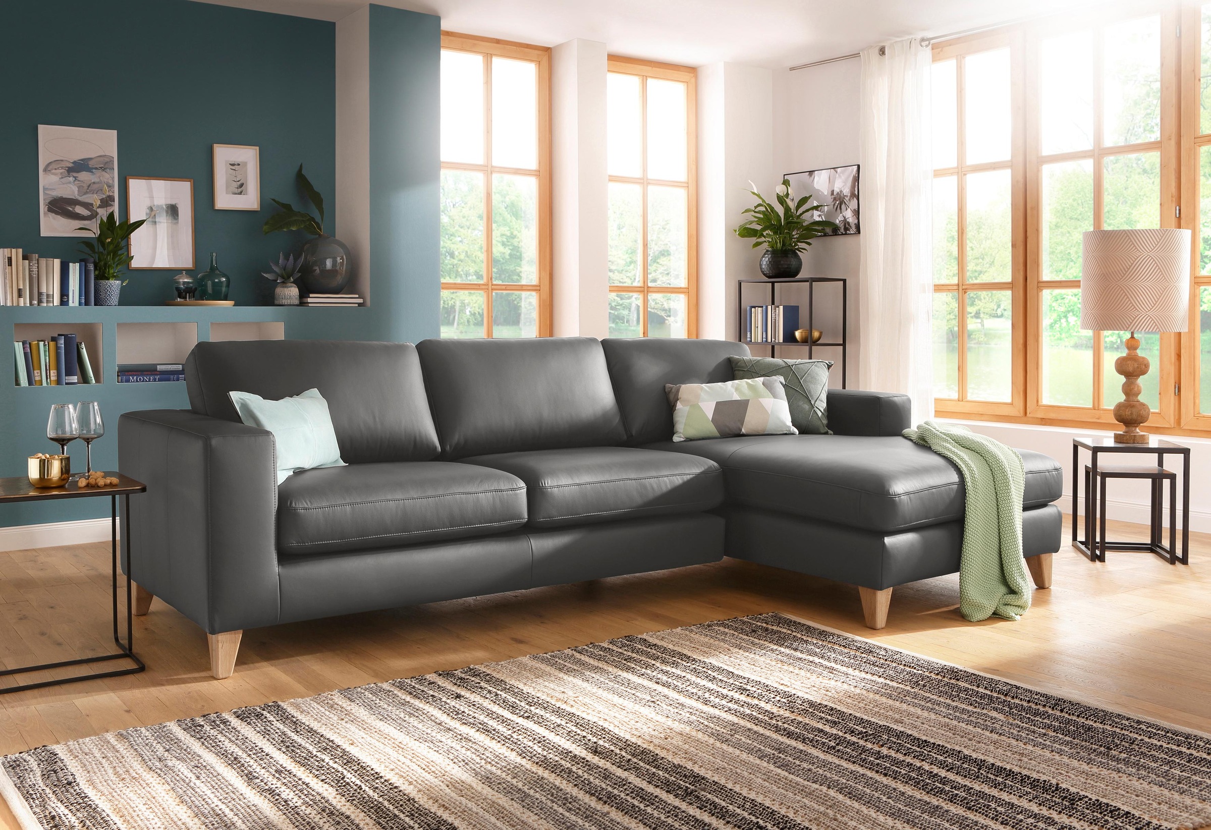 Home affaire Ecksofa Wolin, mit Massivholzfüßen im schönen Landhaus Design