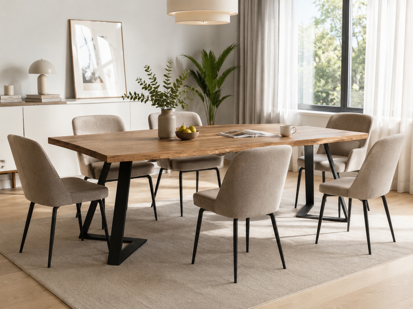 OTTO home Esstisch »»MALMO« Speisetisch, Küchentisch, Wohntisch, Esszimmertisch« Wildeiche geölt Natur/Smoke, Gerade Kante, schwarzes Metallgestell