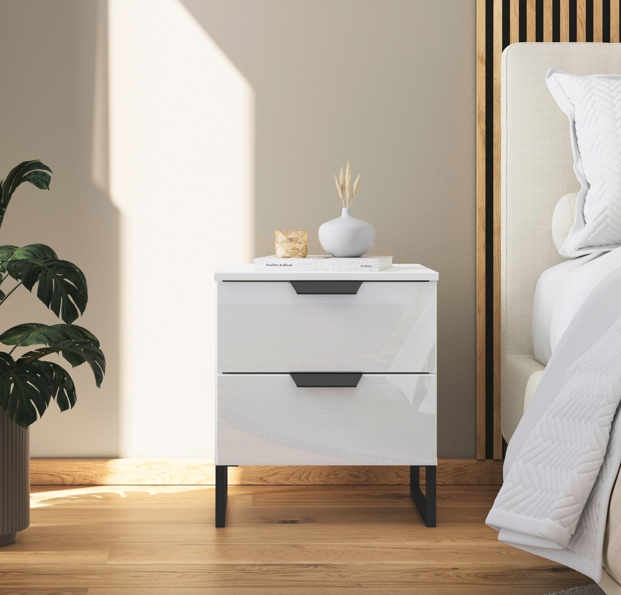 rauch Nachtkommode »Modern by Aditio«, mit Glasfront und Kufenfuß, 2 Schubladen mit Softclose-Funktion