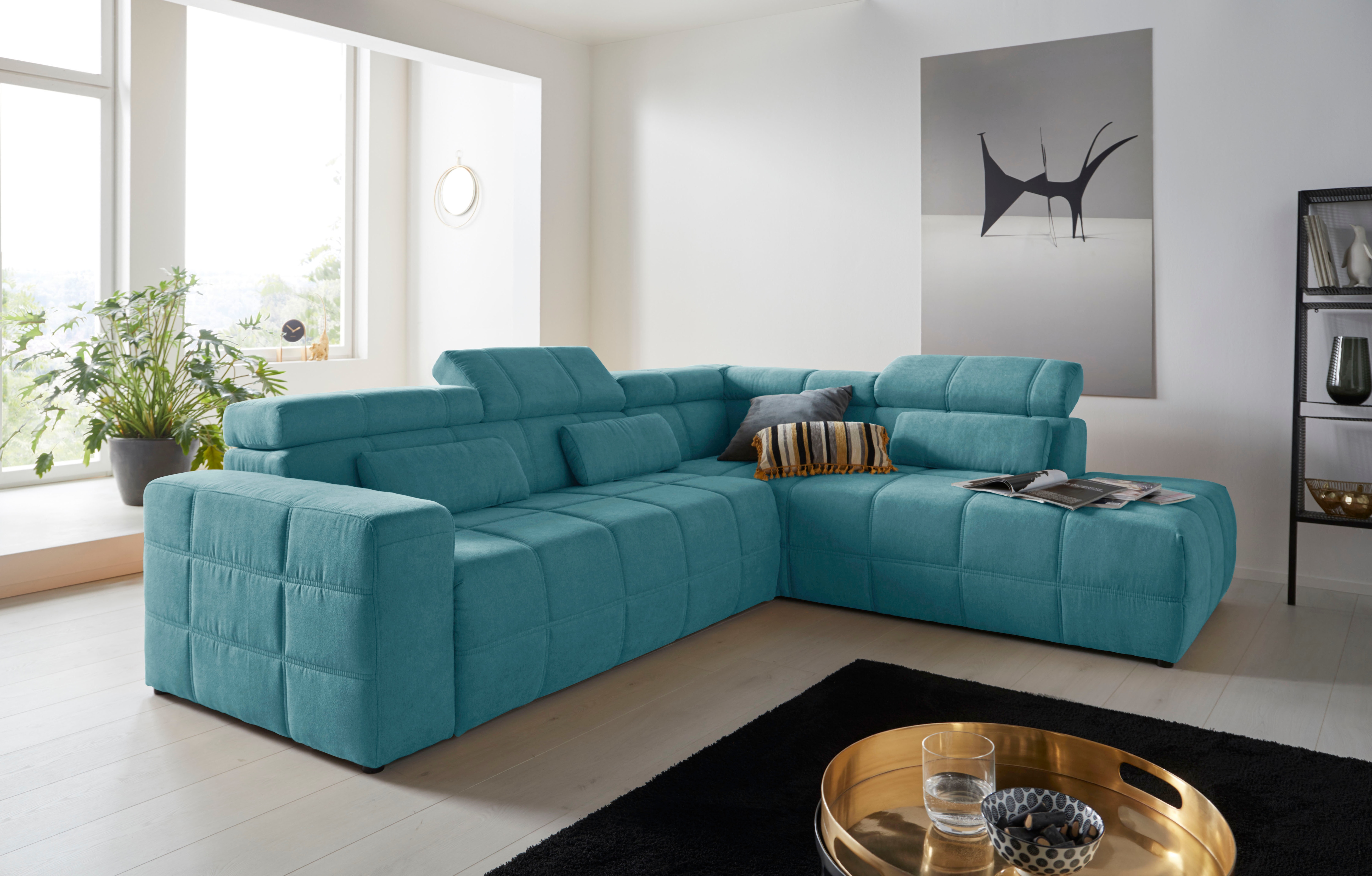 DOMO collection Ecksofa "BRANDON bequem, Breite 275cm, L-Form, auch in Leder" inklusive Kopfteilverstellung, wahlweise mit Sitztiefenverstellung