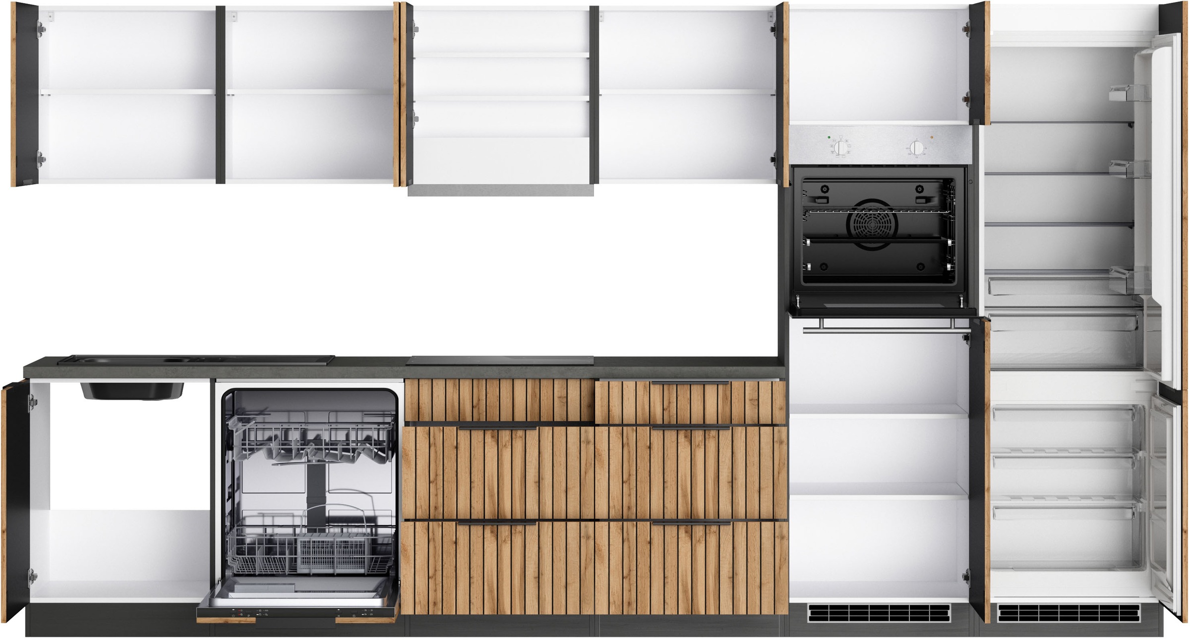 Thumbnail - KOCHSTATION Küchenzeile "KS-Lagos, Breite 360 cm, wahlweise mit E-Geräten" Ceran-oder Induktionskochfeld, Spüle edelstah...