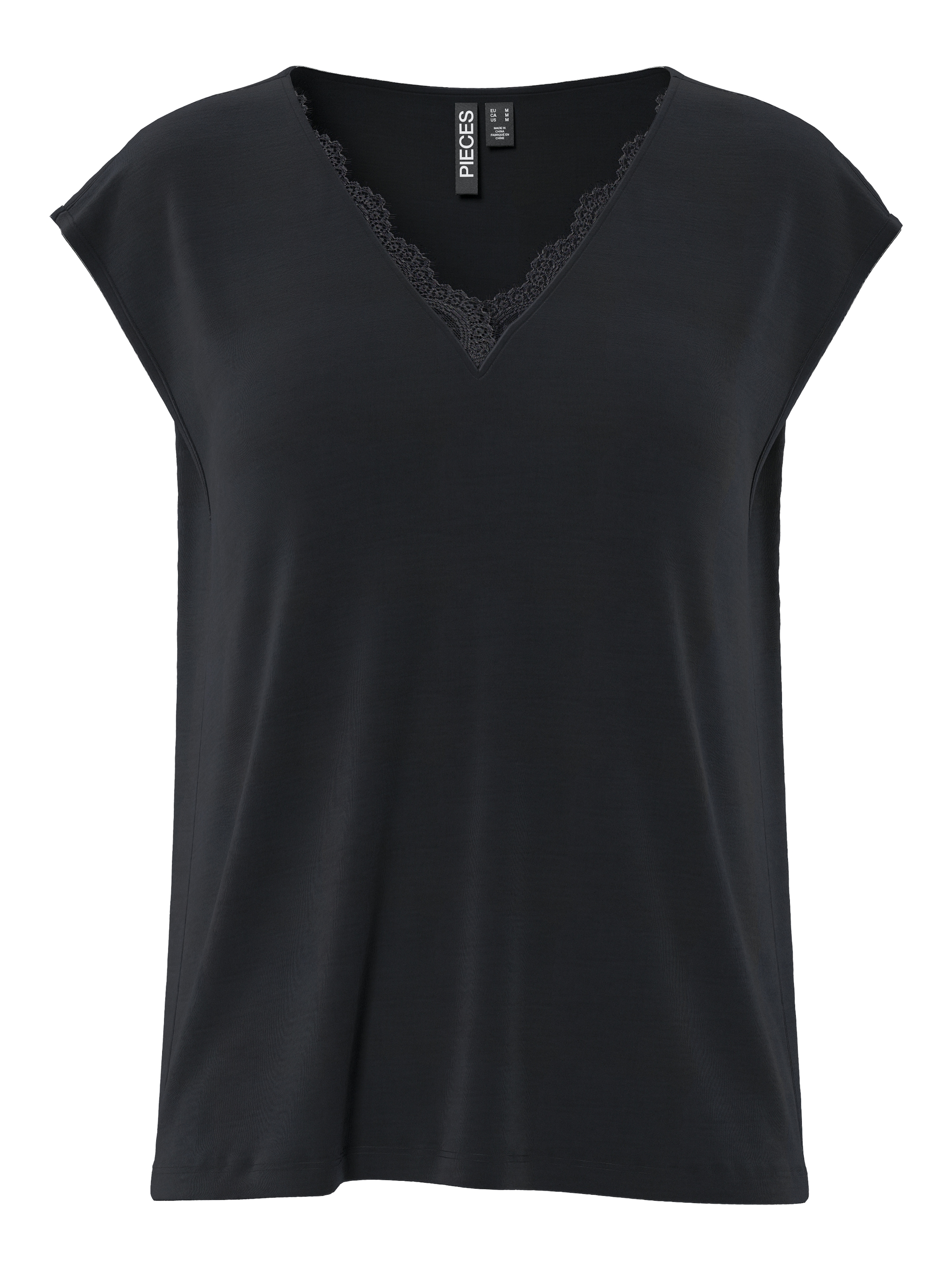 pieces Kurzarmshirt "PCKAMALA LACE V-NECK TEE JRS NOOS BC" günstig online kaufen