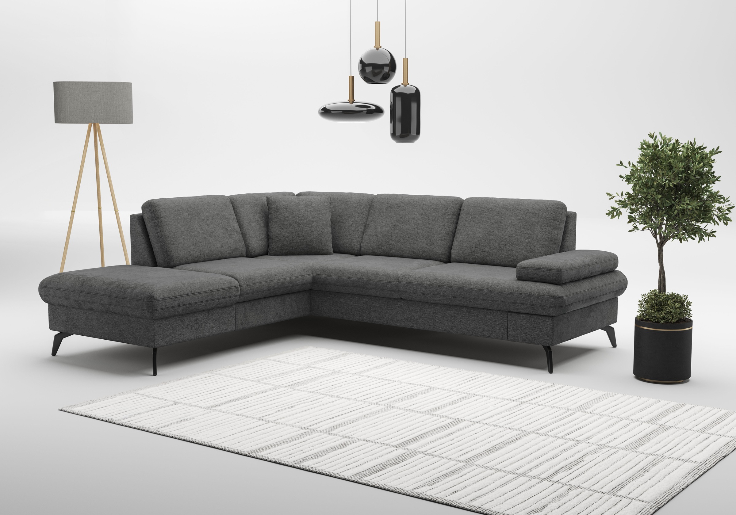 Ecksofa SIT & MORE "Morris Jubi L-Form, B: 238 cm", grau (anthrazit), B:238cm H:83cm T:202cm, 100% Polyester, Sofas, Ecksofa, mit Armteilfunktion & 1 Zierkissen, optional Bettfunktion